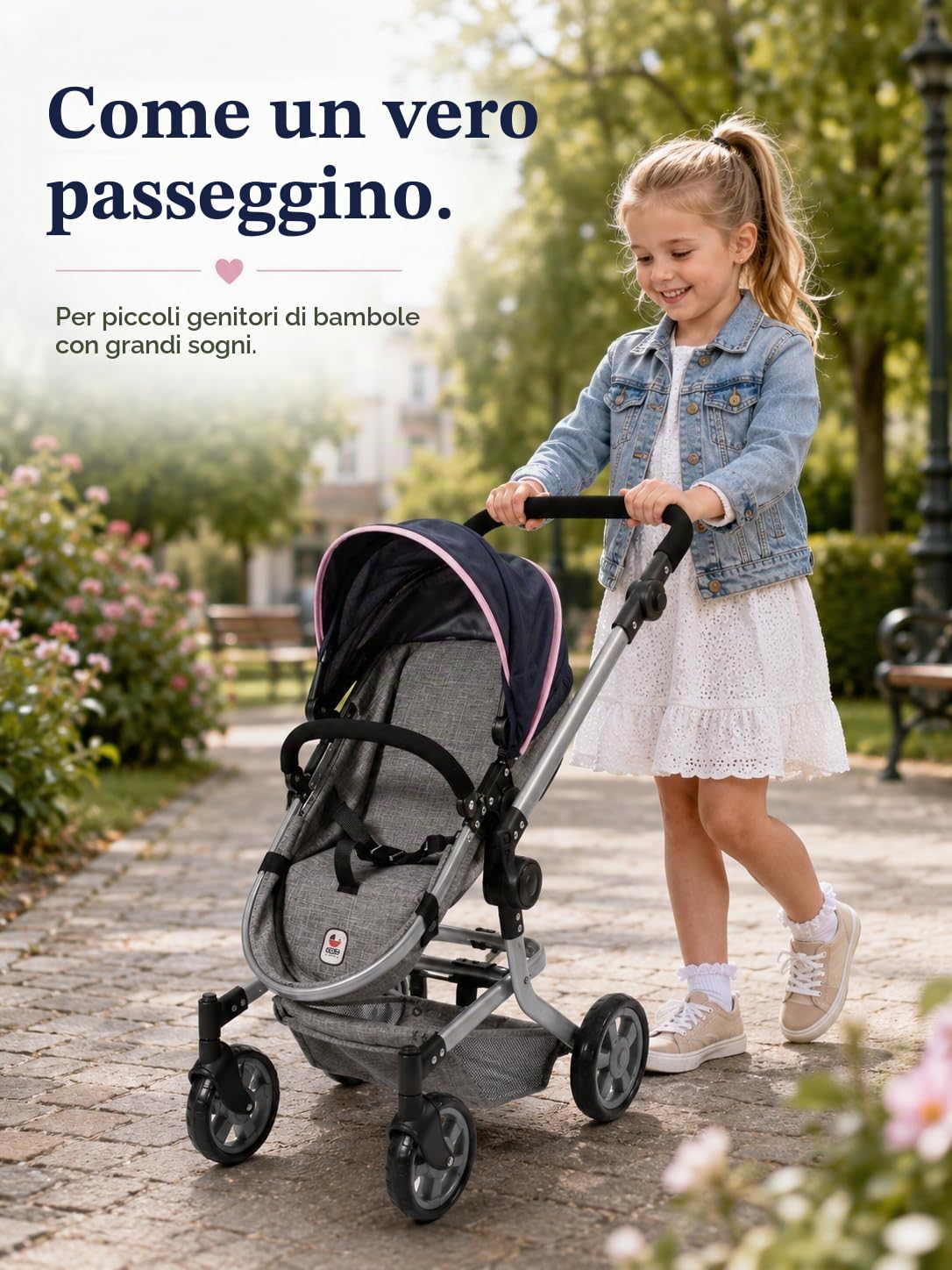 Bayer Chic 2000 - Passeggino per bambole Mika, passeggino combinato 2 in 1 per bambini dai 4 agli 8 anni, grigio melange