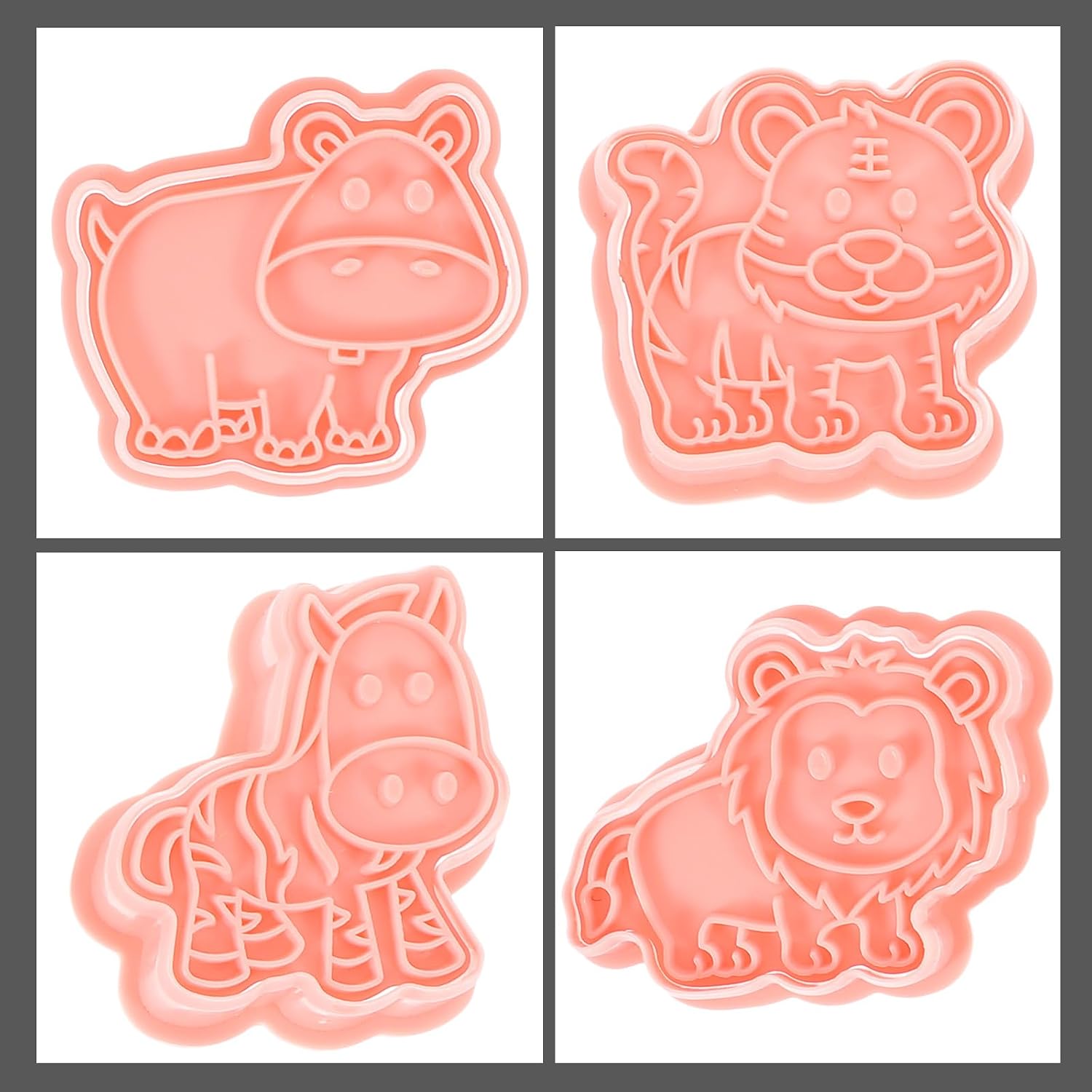 Animal Cookie Molds Set 8pcs, Pink Reusable Plastic 3d Cartoon Biscuit Stencils for Baking and Fondant Decorating, Baking Tools for Forest Animal Shapes