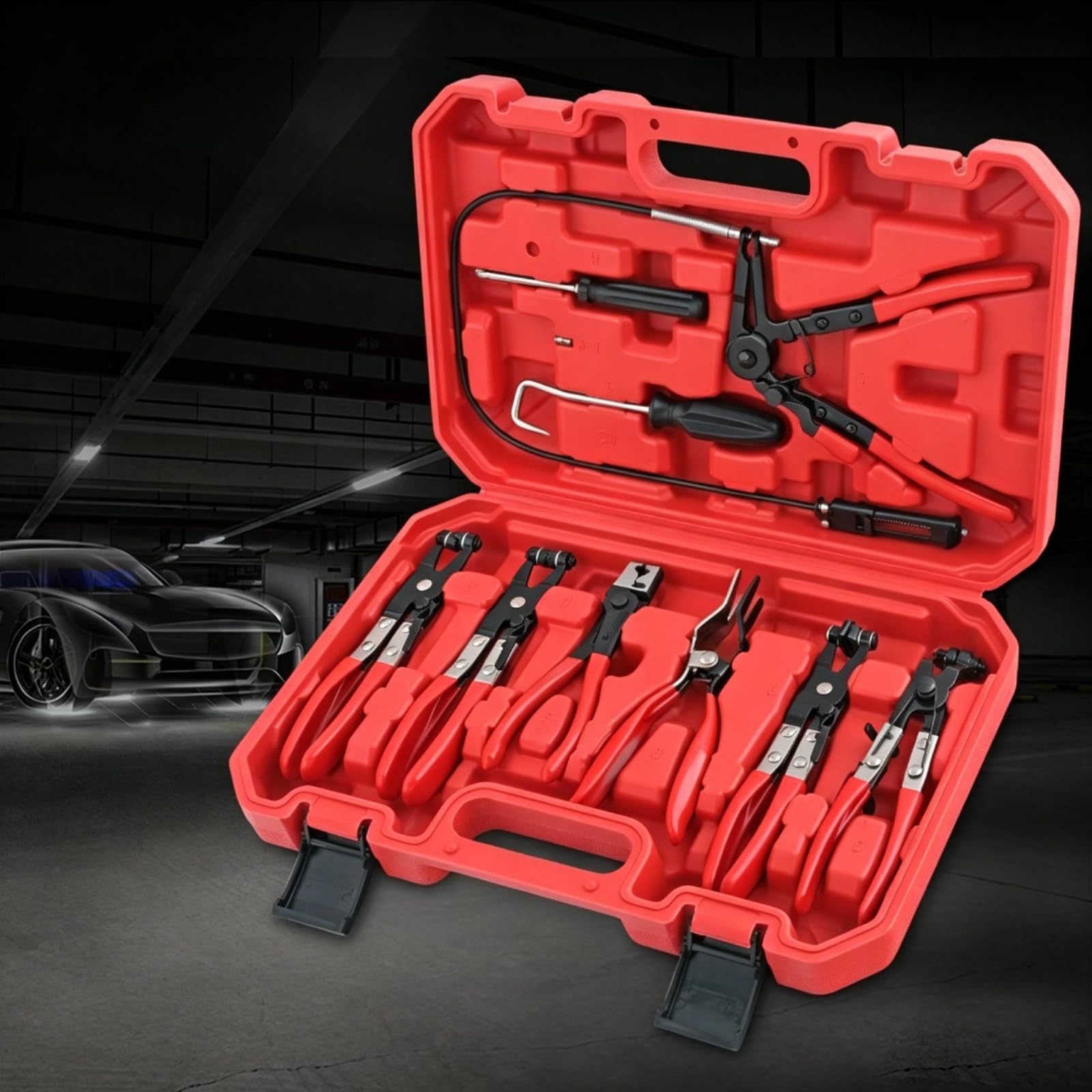 9 Pièces Pince à Collier de Durite Automobile Pince à Collier de Tuyau Ensemble Polyvalent Colliers Pince à Câble Orientable Verrouillage pour