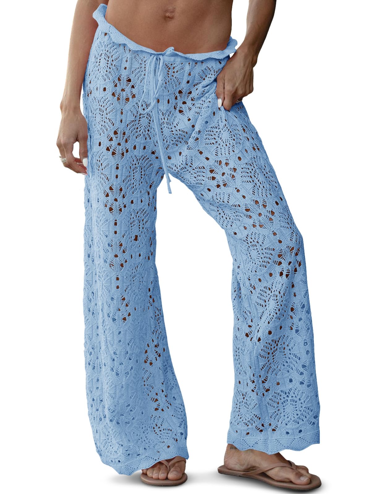 Saodimallsu Womens Crochet Swimsuit Coverup Pants High Waisted Pants