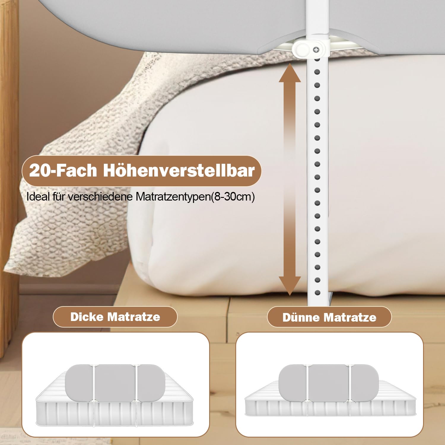 Barrera para cama de 180 cm, altura regulable, portátil, para viajes, fácil montaje