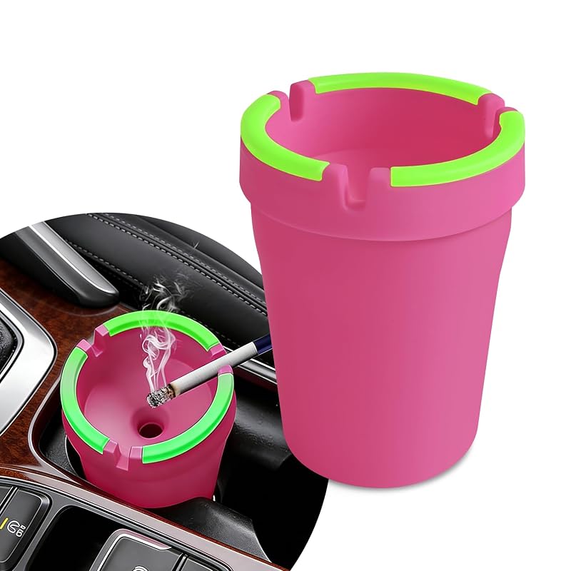 Cinzeiro automotivo portátil Surosha com tampa e compartimento removível, rosa, type3, 1 unidade