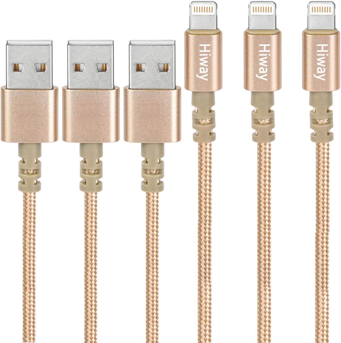 Product image of Hiway for iPhone Charger,Lightning Cable Nylon Braided USB 3PACK 6FT Fast Charging High Speed Data Sync Cord Compatible with iPhone 8/8 Plus/7/7 Plus/6/6s/6 plus/6s Plus/ 5s/5c,iPad, iPod and More