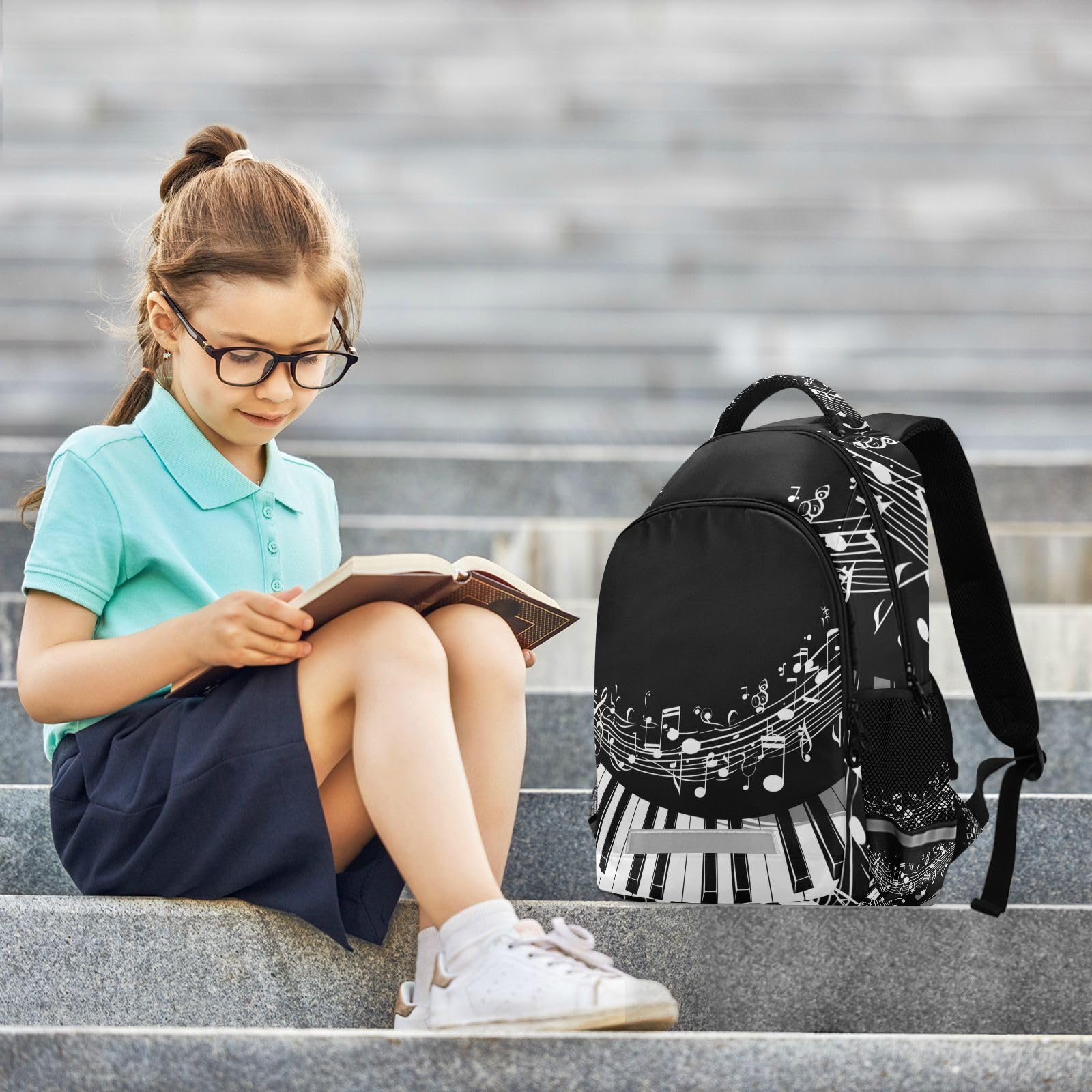 Musik Klaviertasten Noten Rucksack Jungen Schulrucksack Mädchen Schulranzen Kinder Reflektierender Schultasche Kinderrucksack Für Schule
