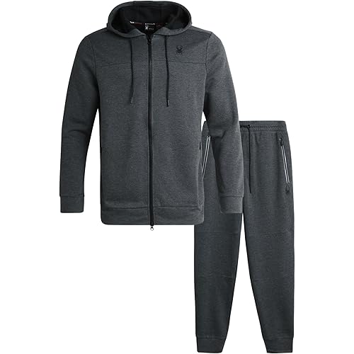 Spyder Mens Sweatsuit - 2 Piece Performance Knit Zip Hoodie Sweatshirt and Jogger Sweatpants - Active Pants Set for Men, S-XL