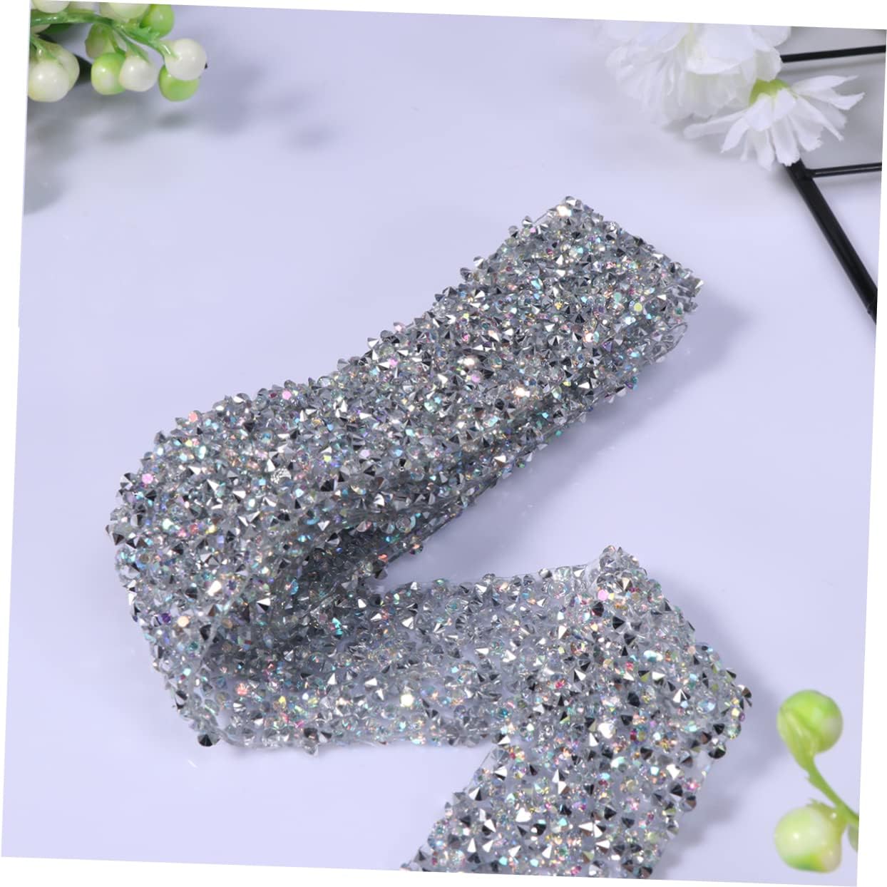 Silver Adhesive Rhinestone Mesh Ribbon for Bridal Veils and Waistbands