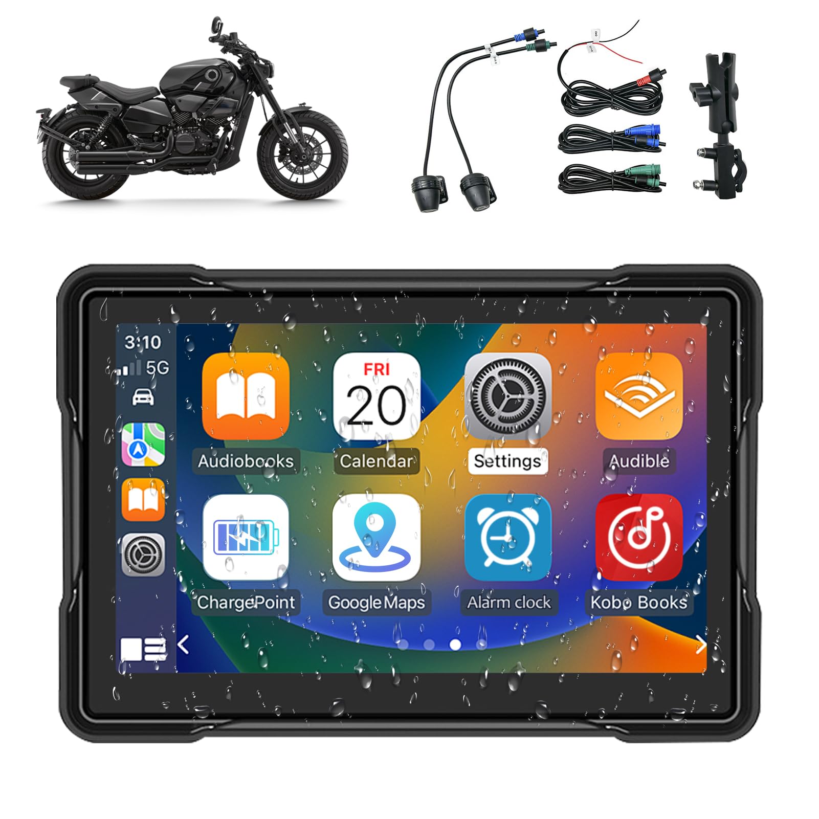 Pantalla GPS Carplay para Motocicleta,Pantalla Coche Carplay y Android Auto Inalámbrico,con IPx7 Impermeable Táctil Pantalla,Bluetooth Trans, Navegación GPS,Control de Voz
