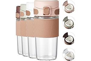 TKK Glass Travel Coffee Mug with Lid 15 OZ Leak Proof Reusable...