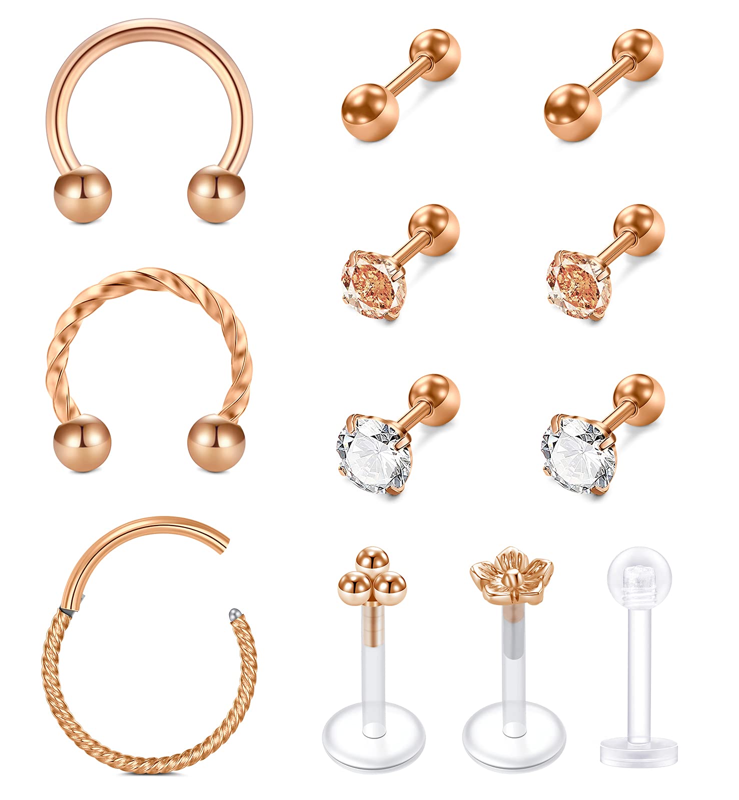 Rajnard Tragus Piercing Helix Piercing Chirurgenstahl Knorpel Ohrpiercing Ohrstecker Ohrring 16G CZ Barbell Piercing Labret Schmuck Damen Männer