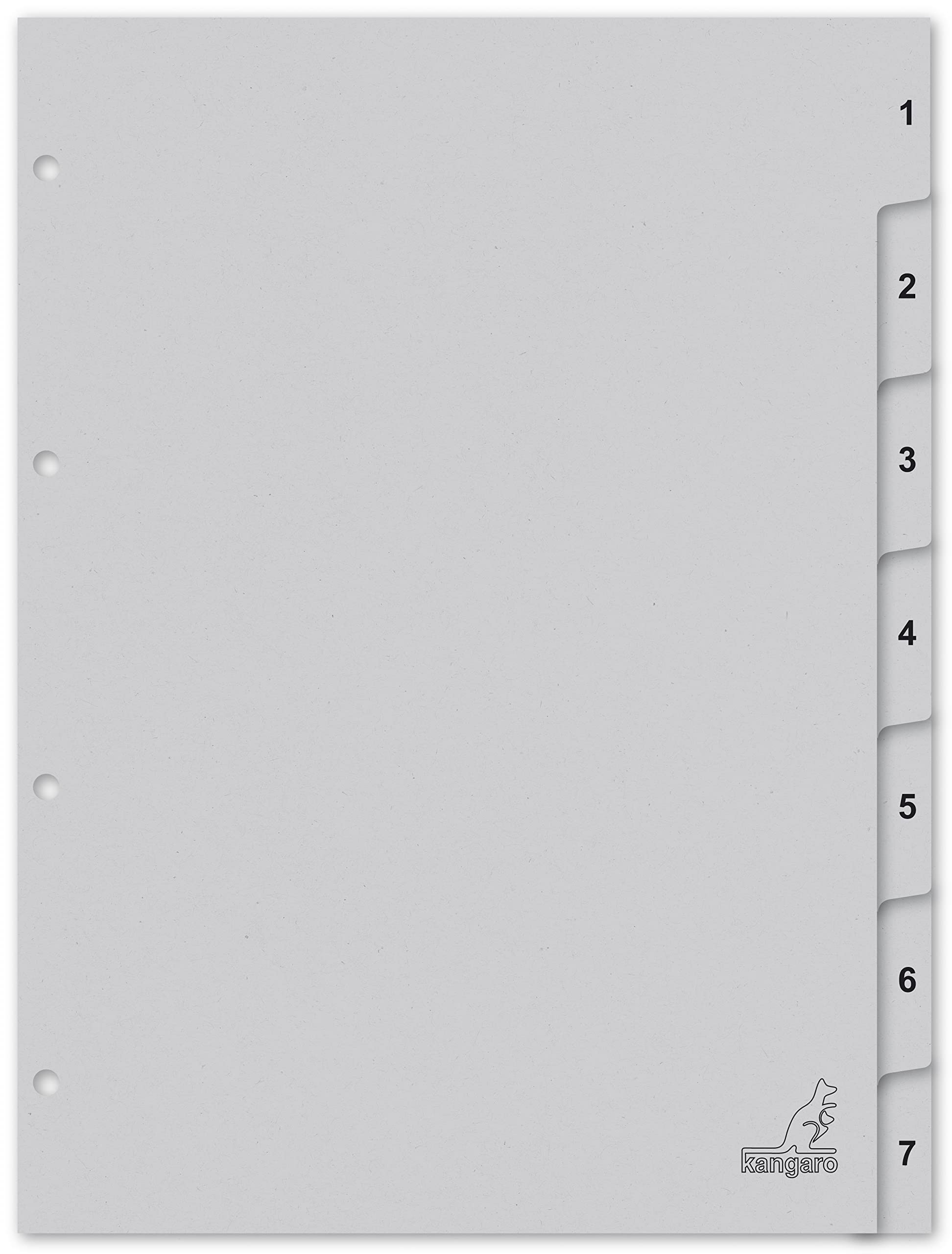 Kangaro Cardboard Index DIN A4 Numbers 1-7. 180 g/m² Recycled Grey FSC Cardboard, 7 Pieces