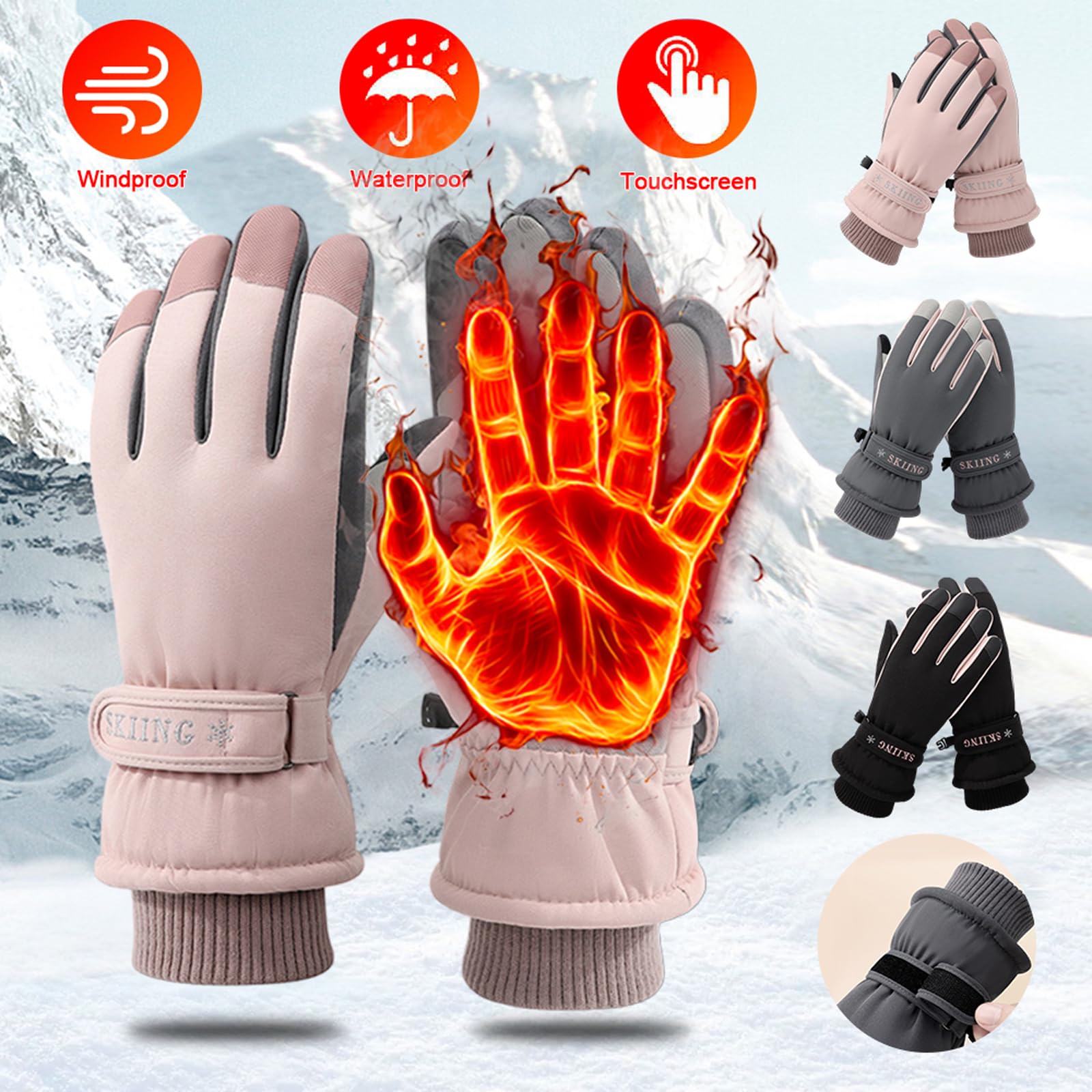 Guanti da Sci Invernali Guanti Touch Screen Antiscivolo Caldi Antivento in Velluto a Dita Intere, Sci da Ciclismo all'aperto per Donna