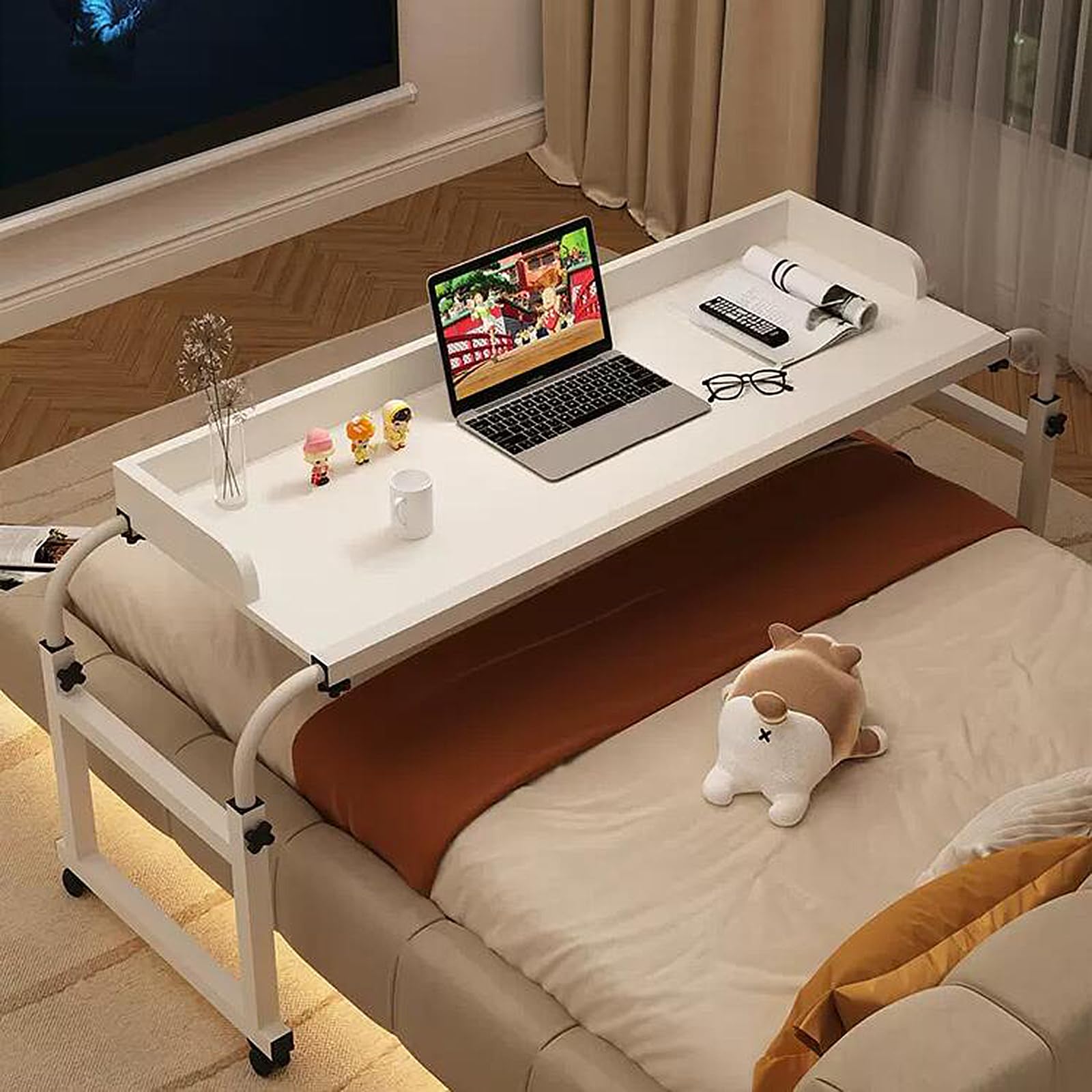 Table de mobilité au-dessus du lit réglable et bureau d'ordinateur portable à roulettes