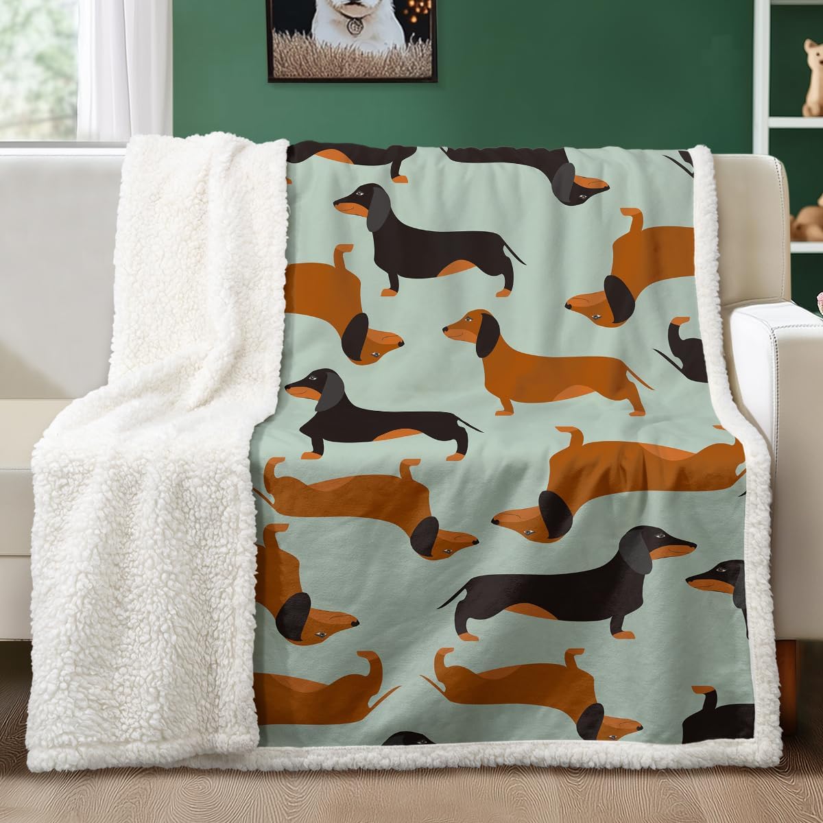 Dachshund Dog Fleece Throw Blanket, Soft Lightweight Sherpa Blanket for Couch Bed Sofa - Cozy Home Comfort Dachshund Gifts for Dog Lovers Women (Throw