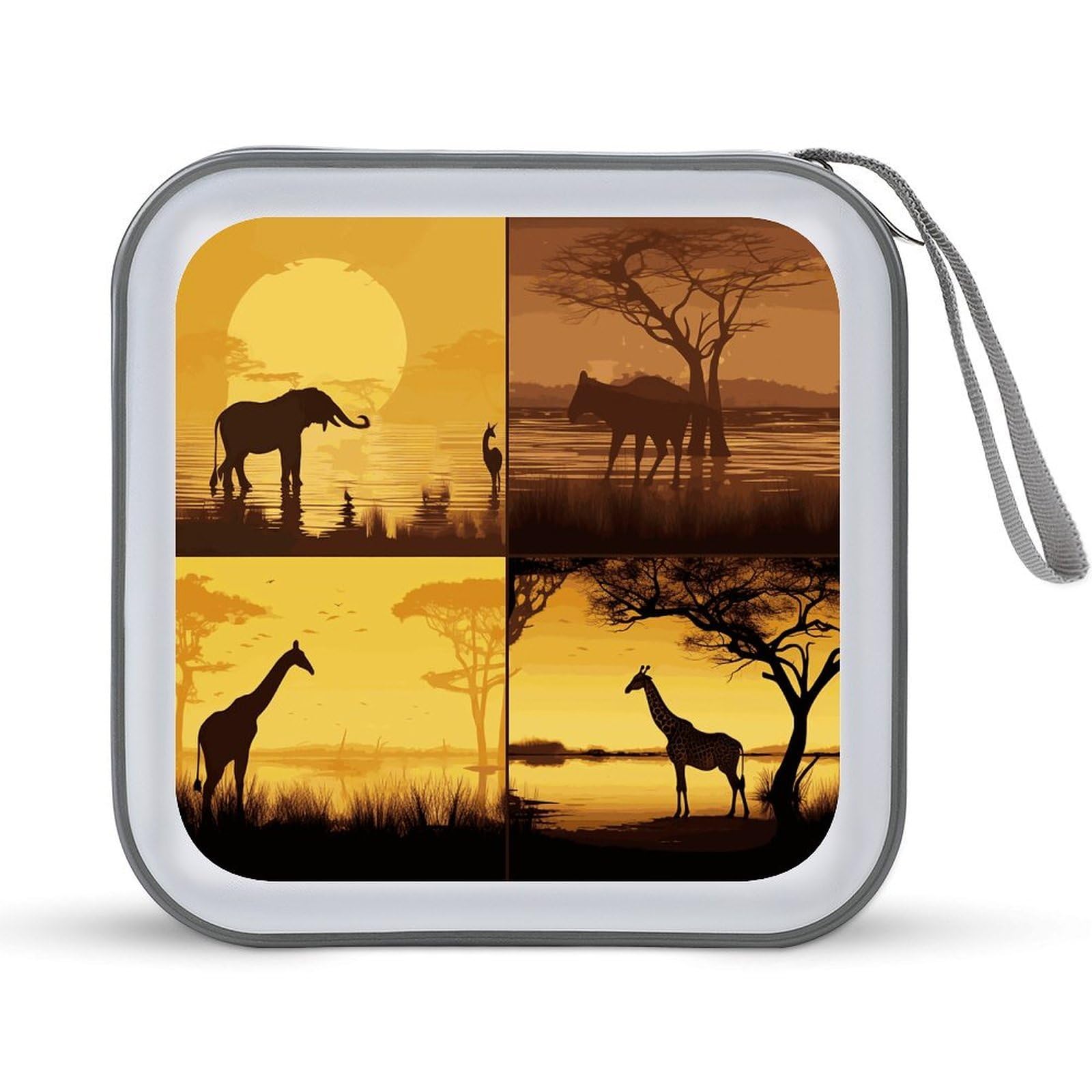VstaDank African Grassland Animals CD Case with Hand Strap Lightweight DVD Wallet Holder 40 Capacity CD/DVD Case Wallet Protective CD Wallet CD/DVD Portable Storage Binder for Car Home Office