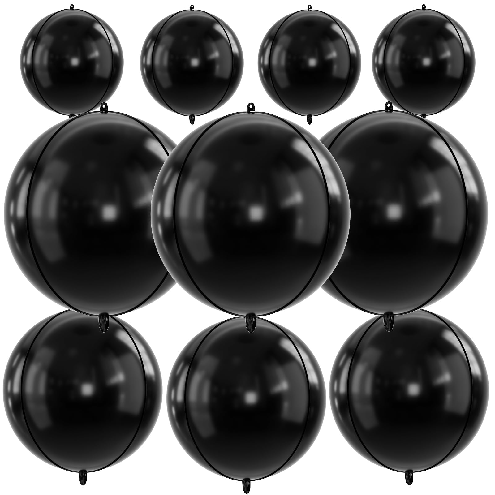 10Pcs Black Round Foil Balloons, 22" 18" 15" 4D Helium Sphere Mylar Balloon, Metallic Black Foil Baloon for Birthday Graduation Wedding Anniversary New Year Eve Disco Party Decorations — image 1