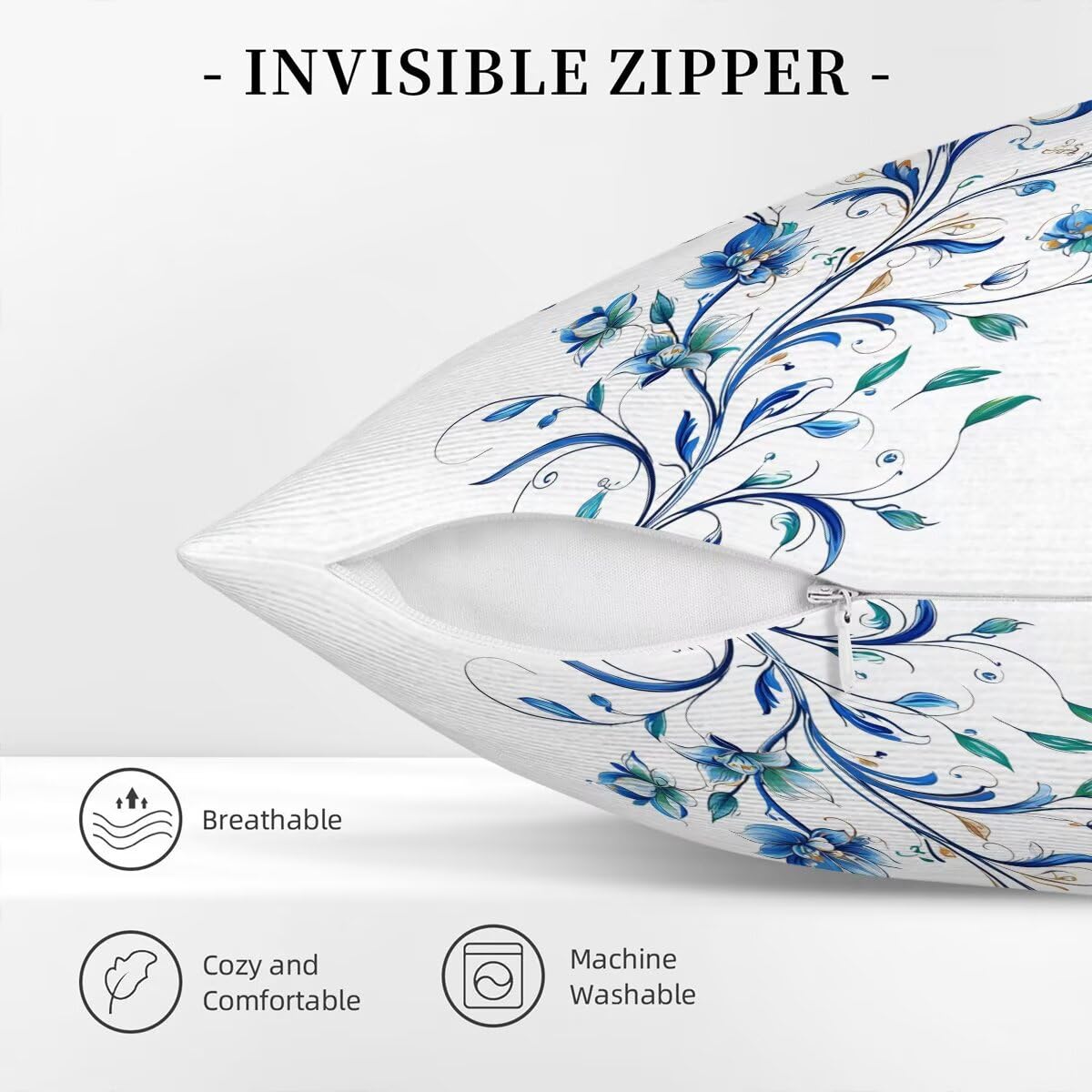 Federe Cuscini Divano 60x60 cm, Bianco Cuscini per Divano, Velluto Federe Cuscino Letto Impermeabili Set da 4, Copricuscini Fiore Motivo con Cerniera Invisibile Design per Sofá, Regalo Donna D-17
