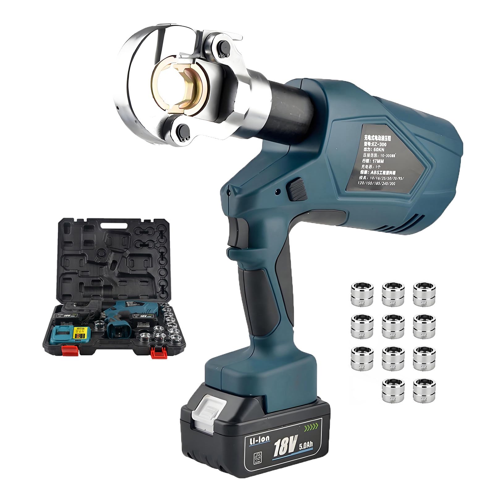 Akumulatorowa Zaciskarka Hydrauliczna Przemysłowa Elektryczna do Końcówek Kablowych 16-300 Mm²/16-400 Mm² Zestaw Narzędzi do Zaciskania Przewodów Kablowych Zasilanych Akumulatorem EZ300