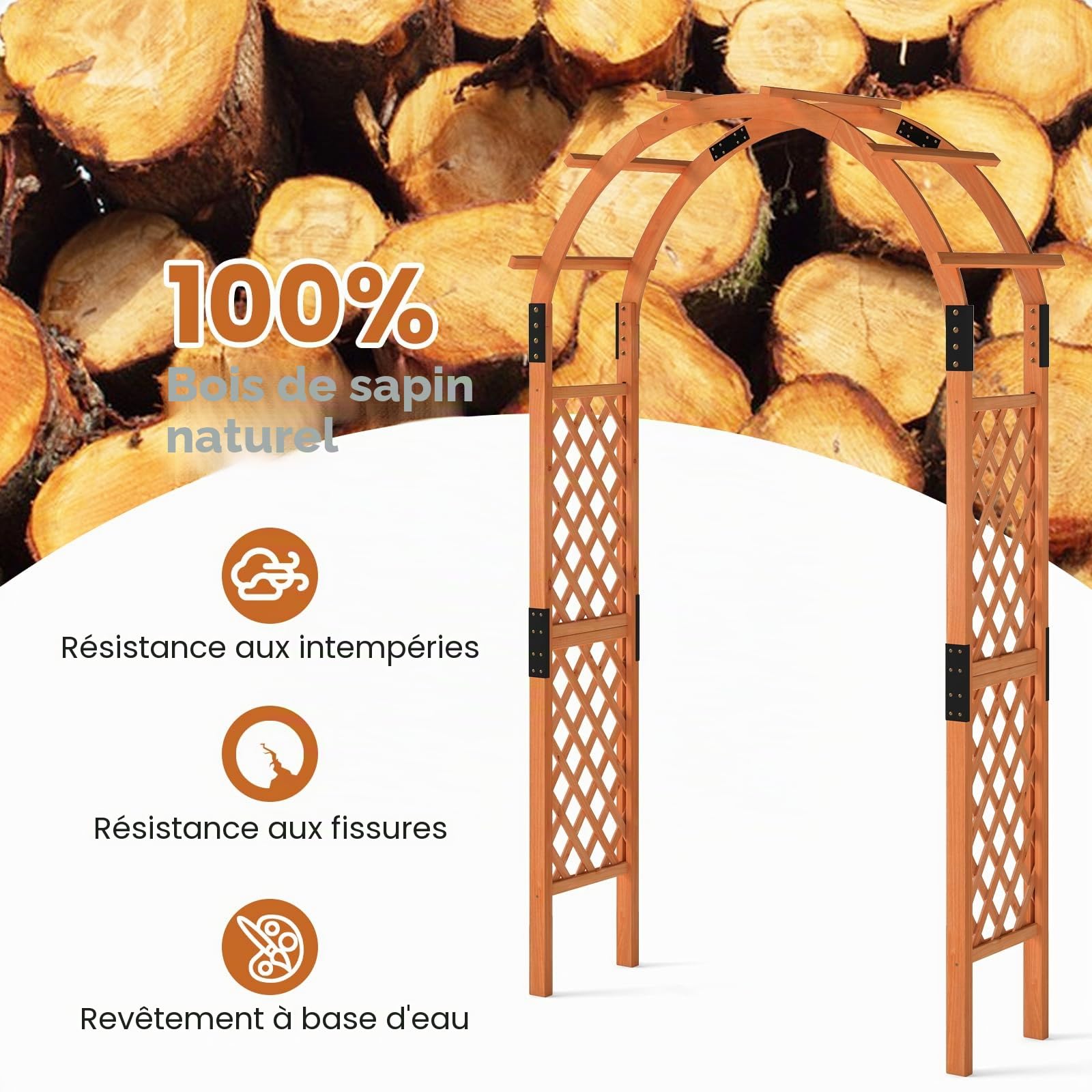 HOMASIS Arche de Jardin en Bois avec Treillis pour Plantes Grimpantes