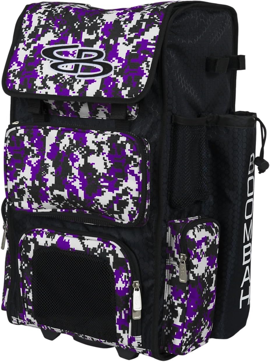 Boombah Rolling Superpack Baseball / Softball Gear Bag - 23-1/2" x 13-1/2" x 9-1/2" - Camo Series 20 Colors - Telescopic Handle and Holds 4 Bats - Wheeled Version