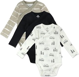 unisex-baby 3-pack Long Sleeve Side-snap Organic Cotton Kimono Bodysuits for Infant Baby Boys (Legacy)