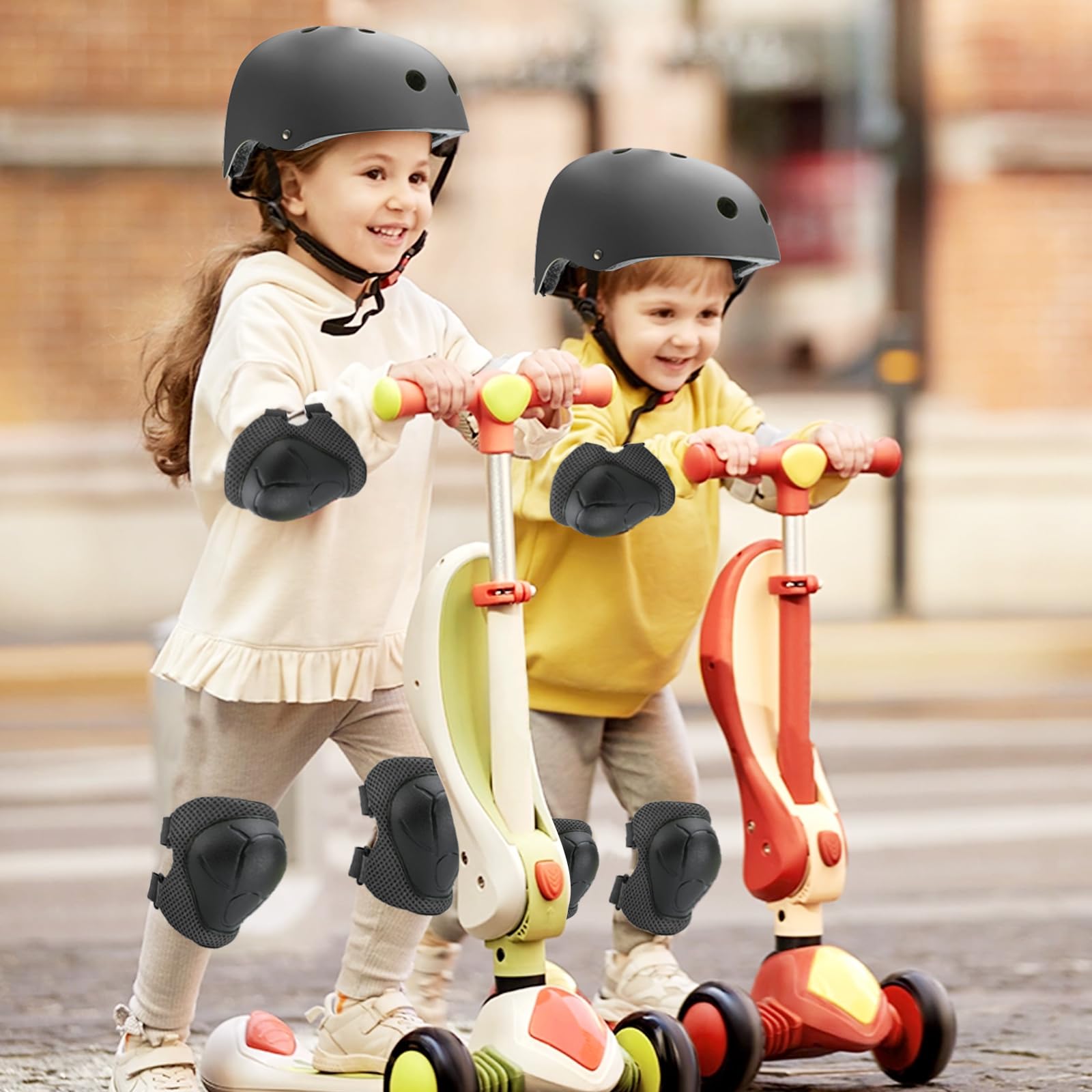 Ginocchiere per bambini con casco, equipaggiamento di protezione in linea per bambini, traspiranti e regolabili, set di ginocchiere per bicicletta, skateboard, scooter