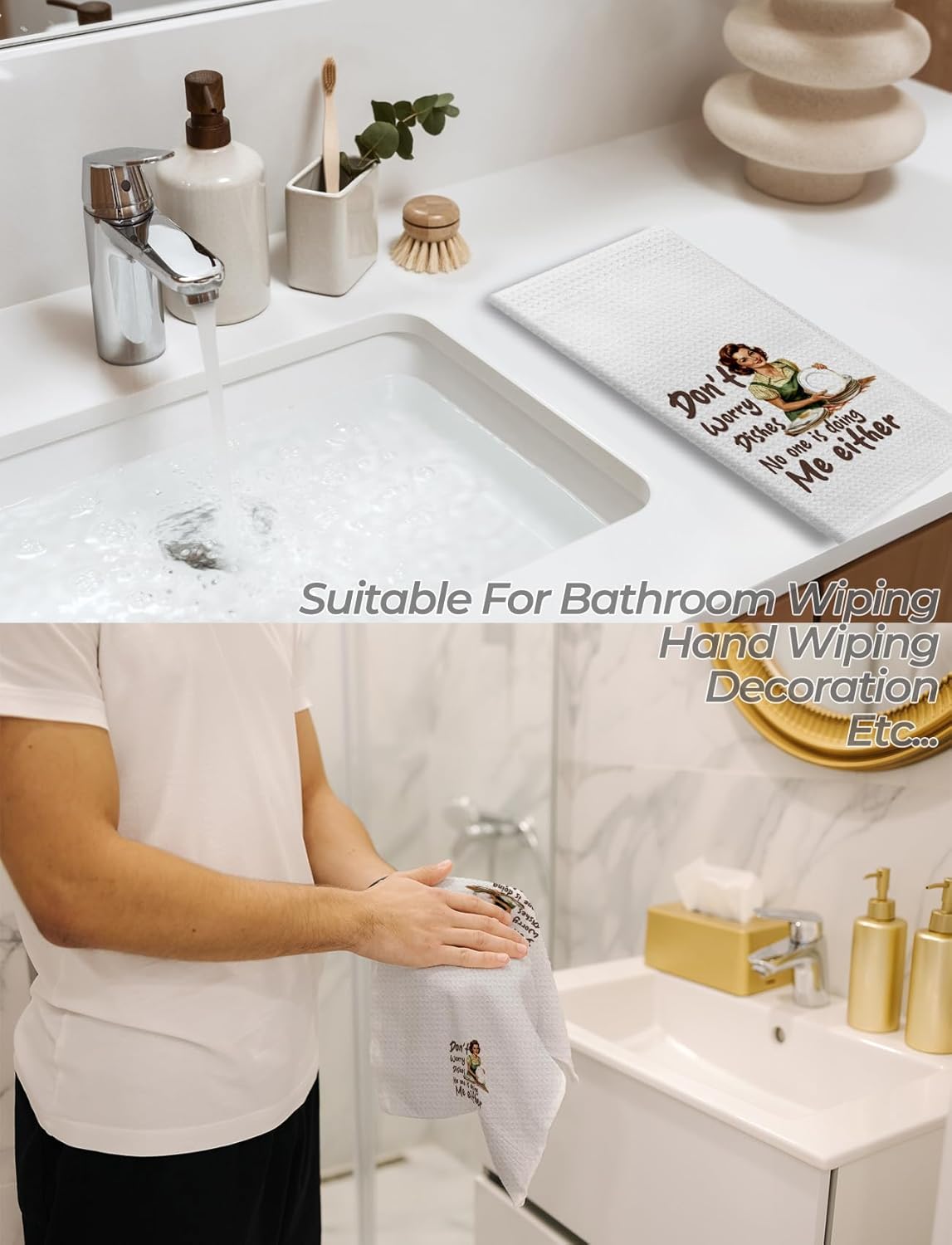 Funny Kitchen Towels Set of 4, Funny Retro Housewife Dish Tea Towels with Saying for Kitchen Decor, Sarcastic Gifts for Women Decorative Hand Towels, 16x24 Inch