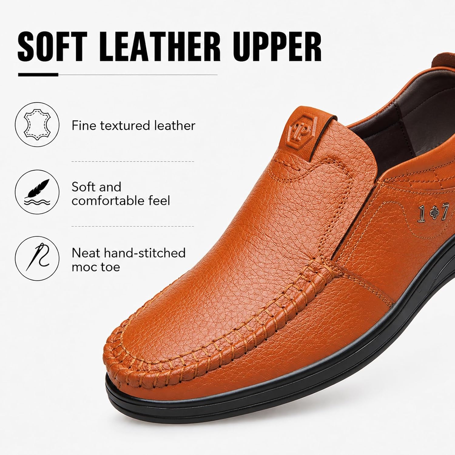 Men's Leather Slip On Casual Loafers, Comfortable Lightweight Moc Toe Business Casual Dress Shoes for Walking, Driving, Office and Daily Wear