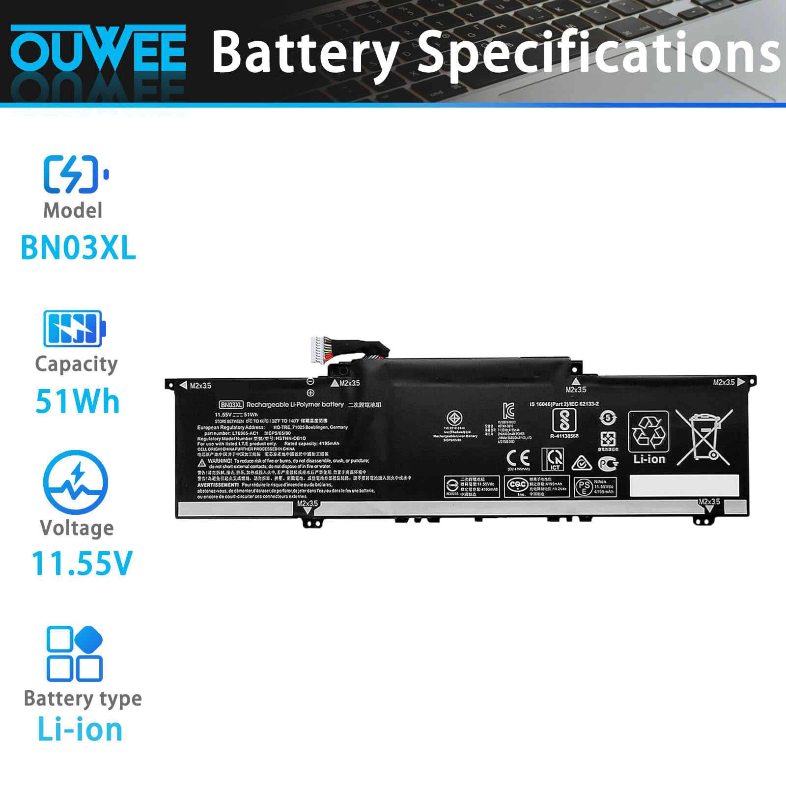 Amazon.com: OUWEE BN03XL L77034-005 Laptop Battery Compatible with