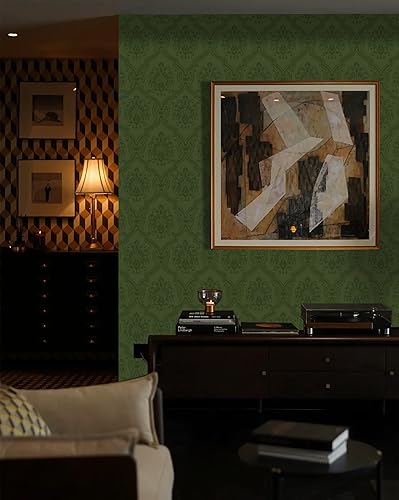 Miniatura 4 de Dimoon Papel tapiz de 236 x 16.1 pulgadas, papel de contacto extraíble, delicado grueso, impermeable, retro, verde oscuro, autoadhesivo, floral,