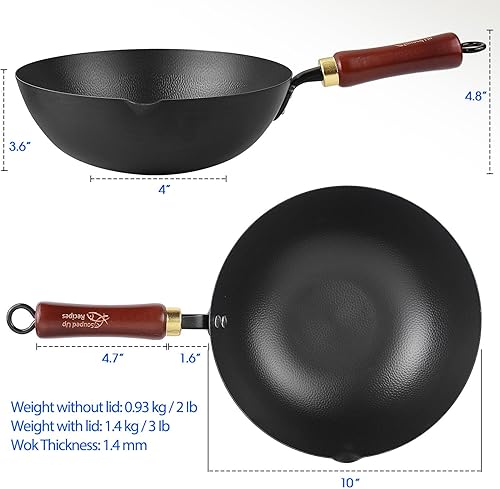 Miniatura 2 de Souped Up Recipes Wok de acero al carbono de 10 pulgadas para estufas eléctricas, de inducción y de gas (tapa y video de guía de usuario incluido)