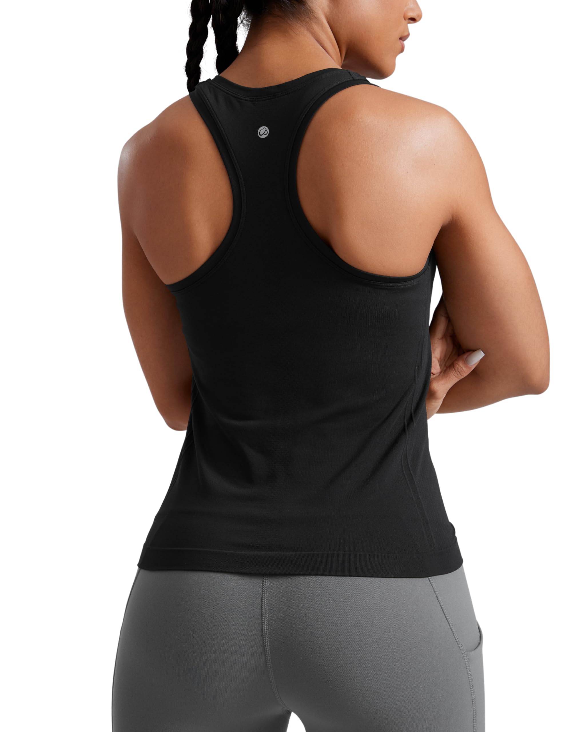 CRZ YOGA Seamless Racerback Tank Tops for Women - Gym Workout Athletic Running Sleeveless Shirts Breathable Scoop Neck