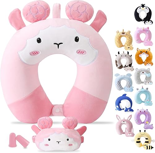 Vista 19 de Almohada de viaje para niños y adultos, bonita almohada para el cuello para viajar, almohada de espuma viscoelástica para avión, almohada para Azul