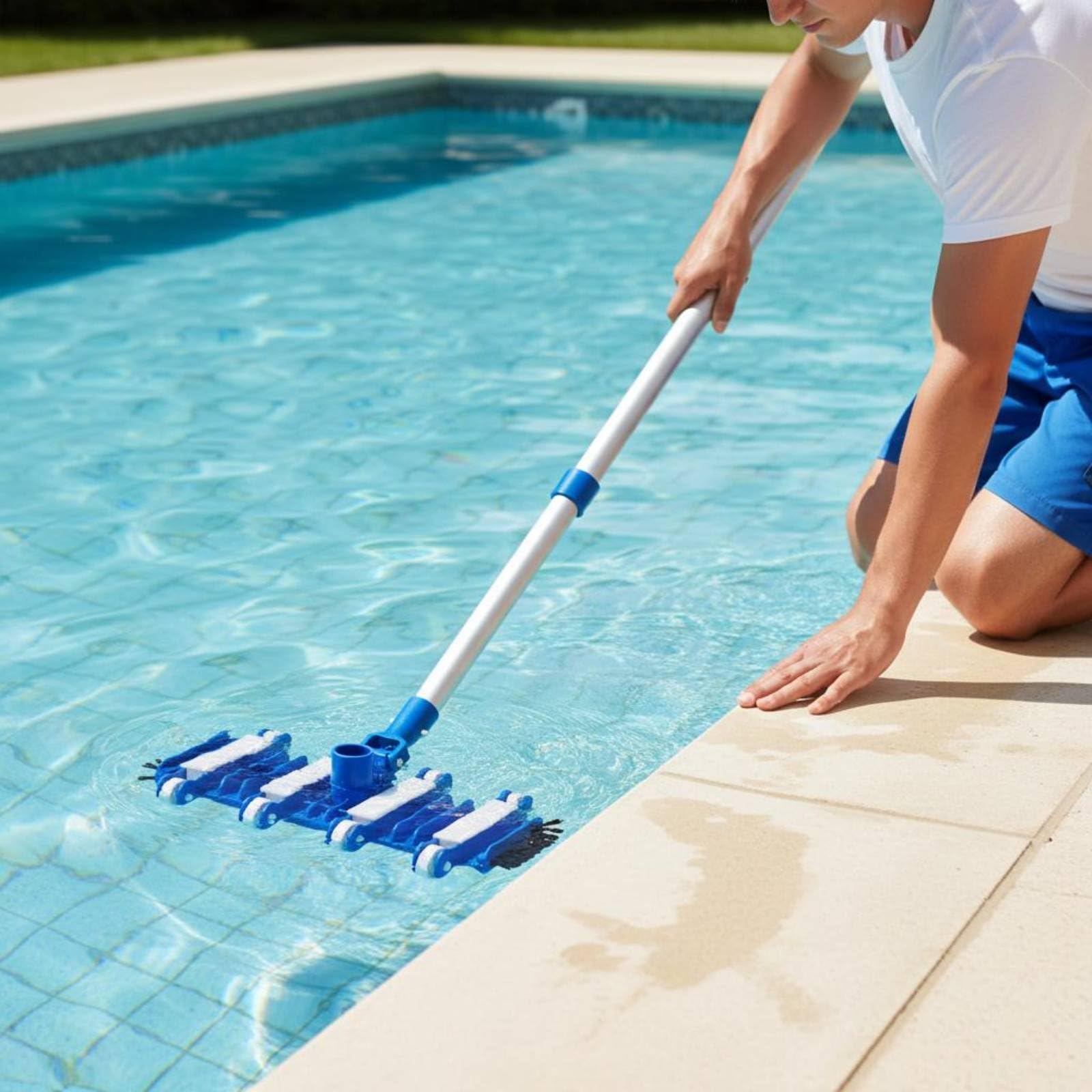 Cepillo Limpiador de Piscinas Aspirador Manual de Suciedad Cerdas Gruesas para Piso y Pared Acceso Flexible Adecuado, Array, Blanco Y Negro, Cabezal De Cepillo De Piscina De 19 Pulgadas