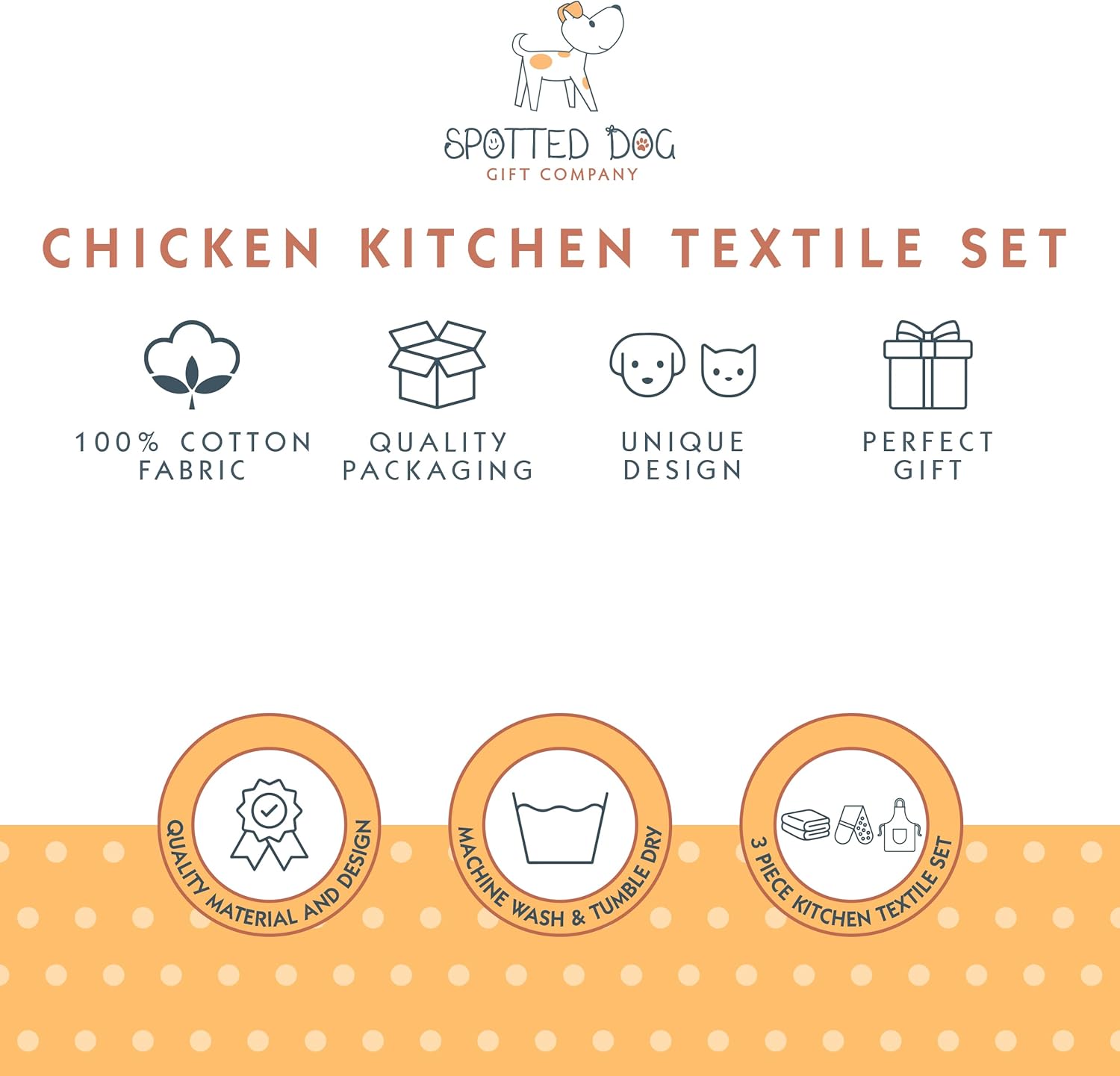 SPOTTED DOG GIFT COMPANY Chicken Apron Oven Mitt and Kitchen Towel Matching Kitchen Accessories Textile Set of 3, 100% Cotton, Animal Themed Kitchenware for Women Men, Gifts for Chicken Lovers
