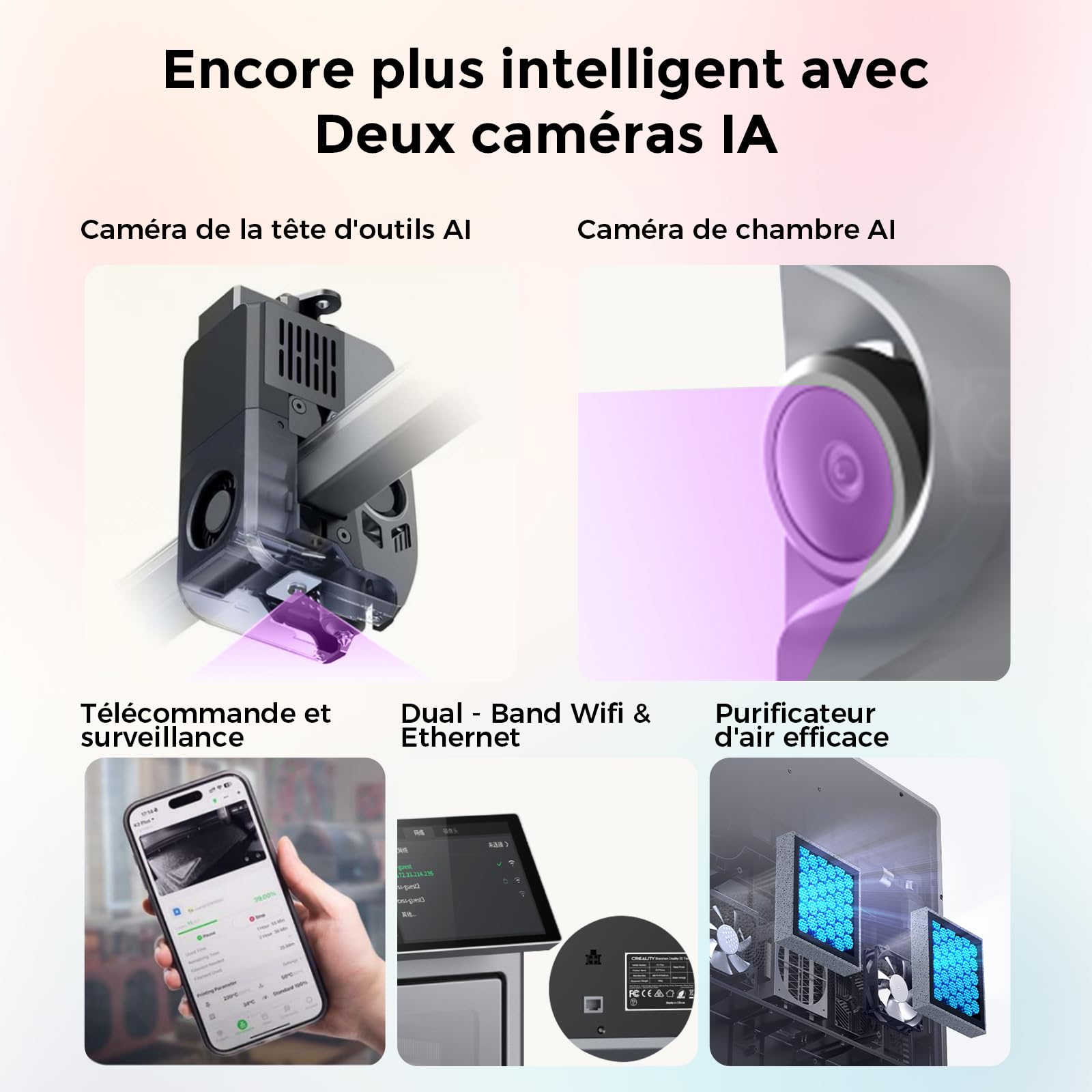 Imprimante 3D Creality K2 Plus Combo, Impression Multicolore avec CFS, Vitesse d'impression de 600 mm/s, extrudeuse à entraînement Direct Haute température 350 °C, 13,78 x 13,78 x 13,78 Pouces