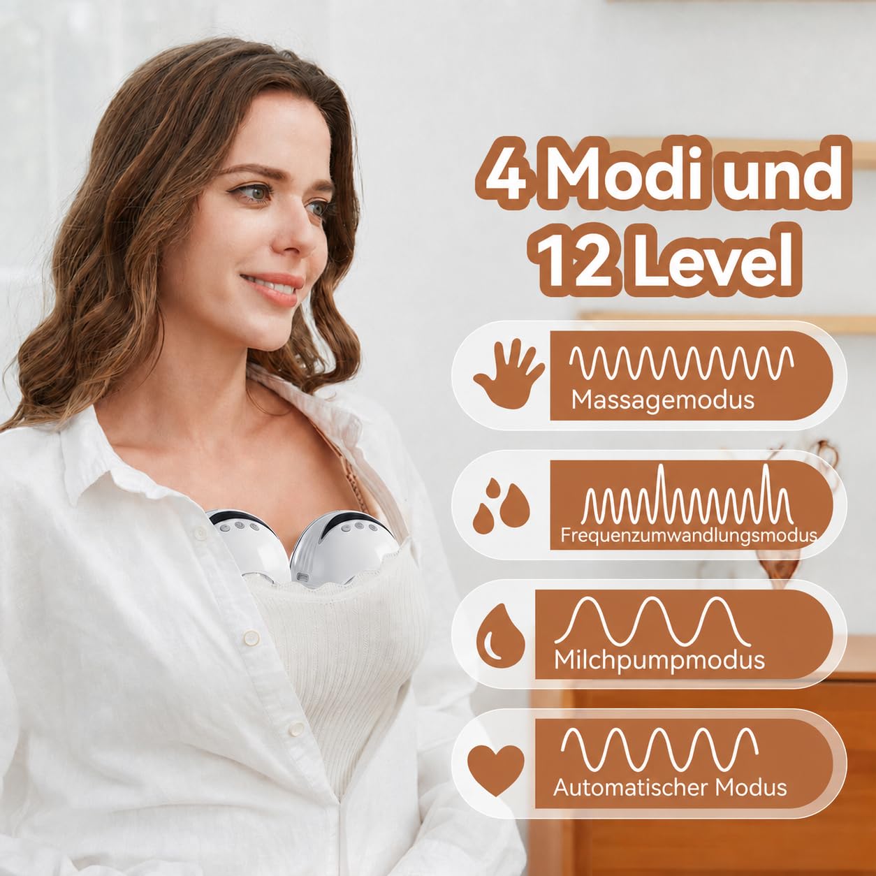 Milchpumpe Elektrisch Freihändig MY-375 – Starke Saugkraft, Geräuscharm, Milchpumpe Handsfree 24 mm mit 4 Modi und 12 Stufen, 19/21mm Einsteckflansch, 2er-Pack (weiß)