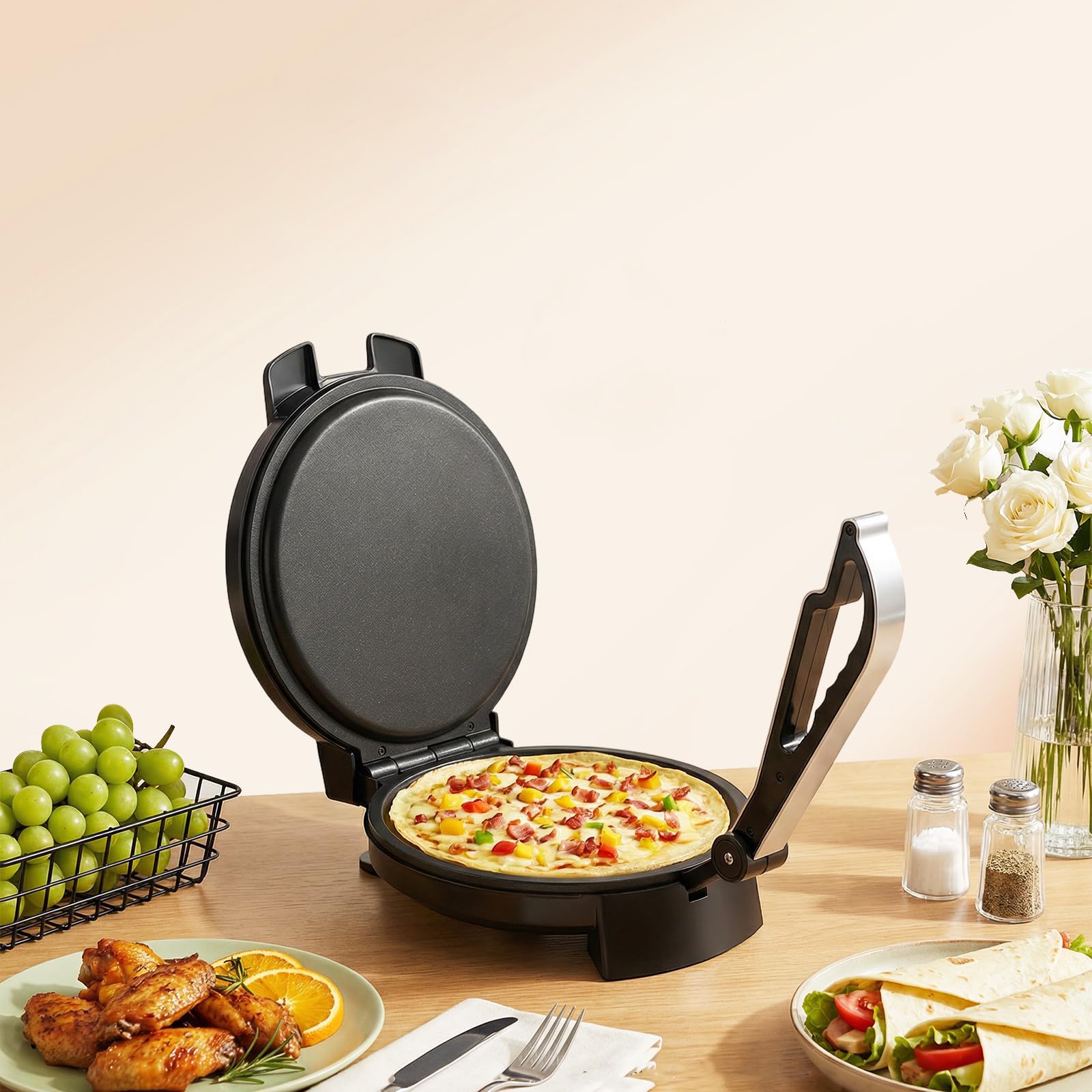 1200W Roti-Maker Eléctrico Chapati Roti Panadero Chapati Eléctrico Pan Fladenbrot Naan Roti Prensa Máquina de Doble Cara Calefacción Acero Inoxidable Crepes Maker