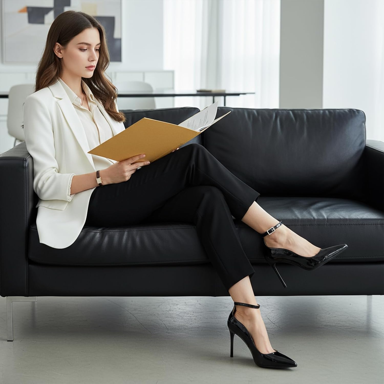 Women's Closed Pointed Toe High Heels Pumps Ankle Strap 4IN Stiletto Heels Classic Office Dress Wedding Shoes - Image 3