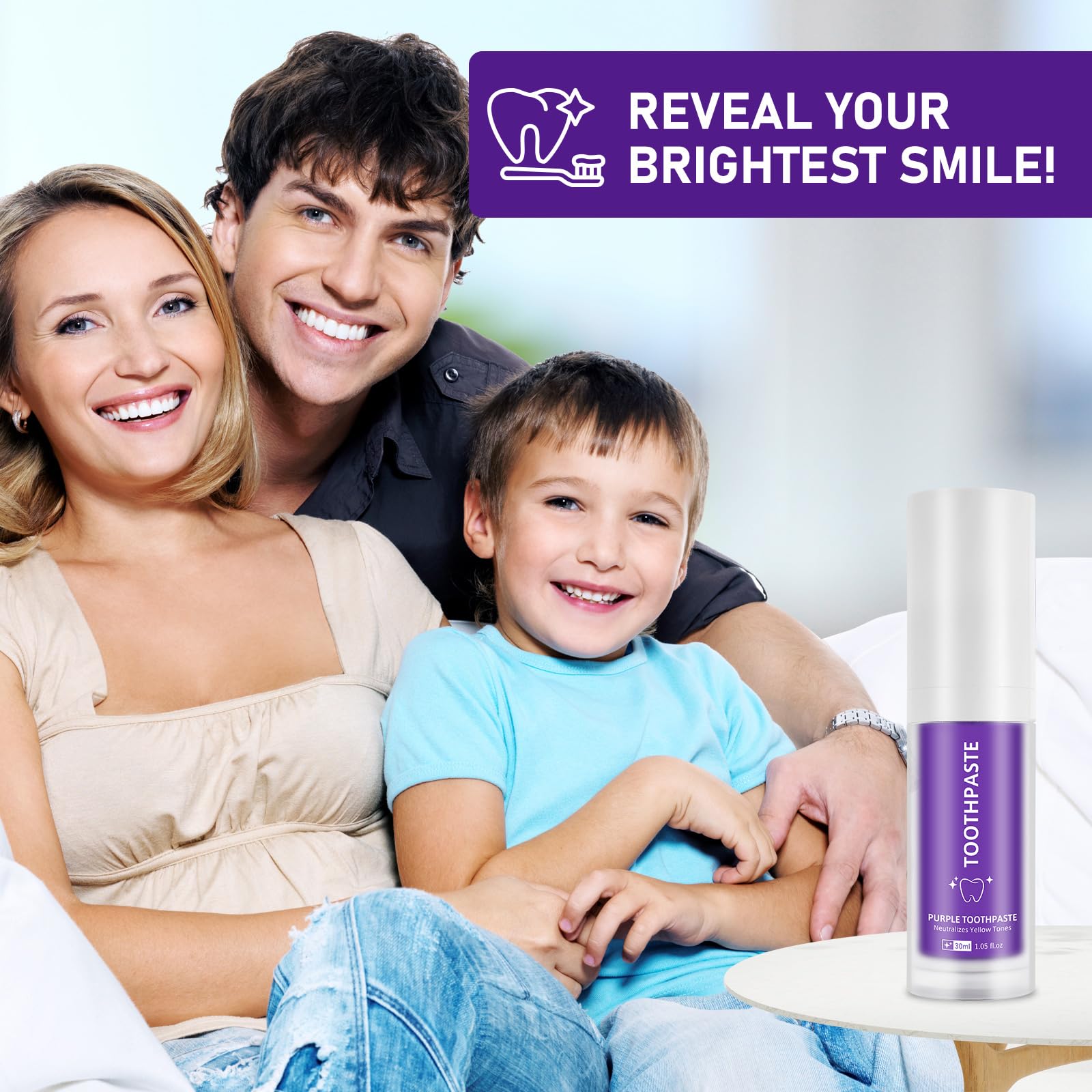 Pasta de dientes morada para blanquear los dientes | Kit de blanqueamiento dental púrpura | Eliminación de manchas y esmalte seguro | Fórmula de aliento fresco con morado único | para café/fumadores 8