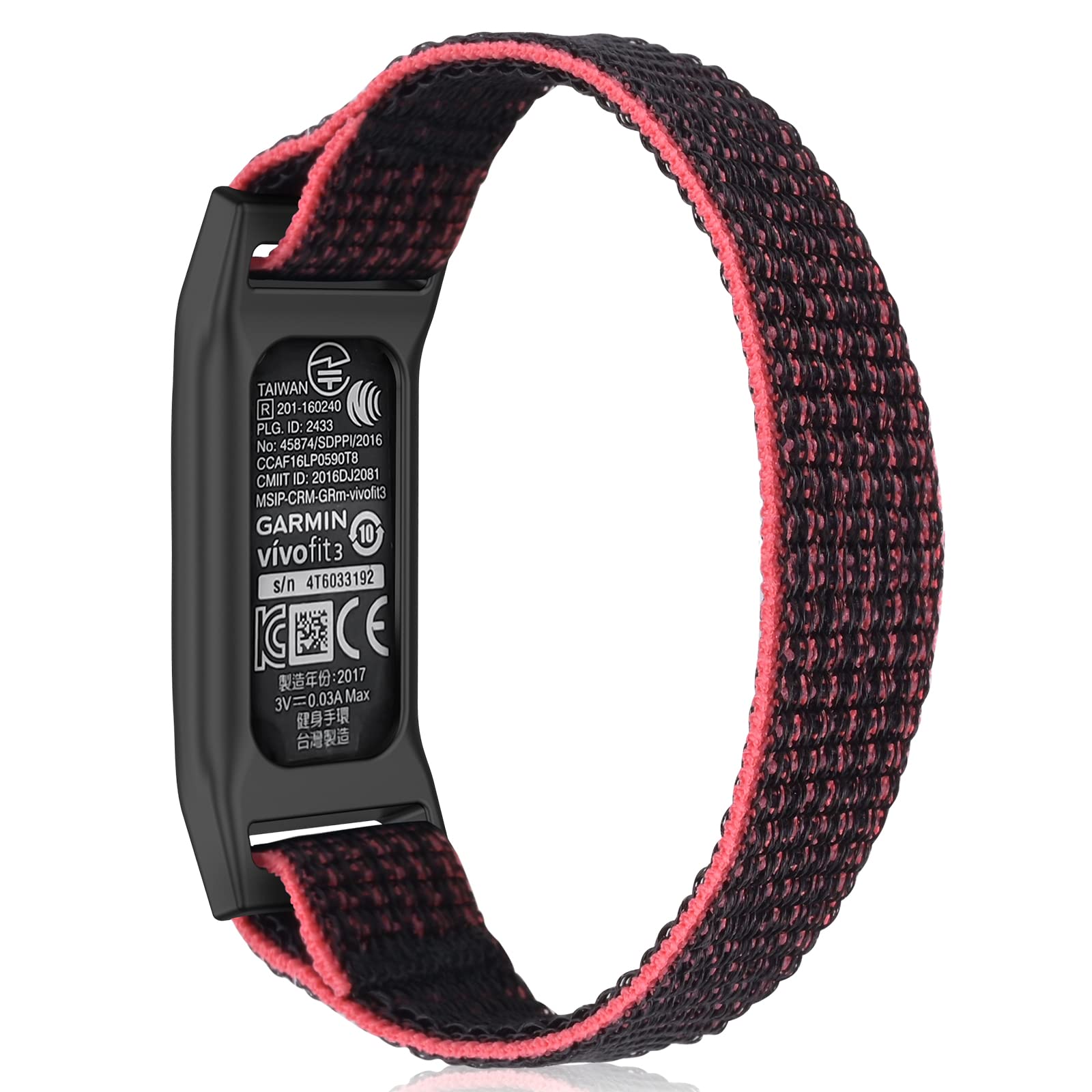 C2D JOY Sport Woven Nylon Strap Hoop&Loop Wristband Compatible with Garmin Vivofit 3 Tracker (Pink&Black)-Large (5.5-8.1in)