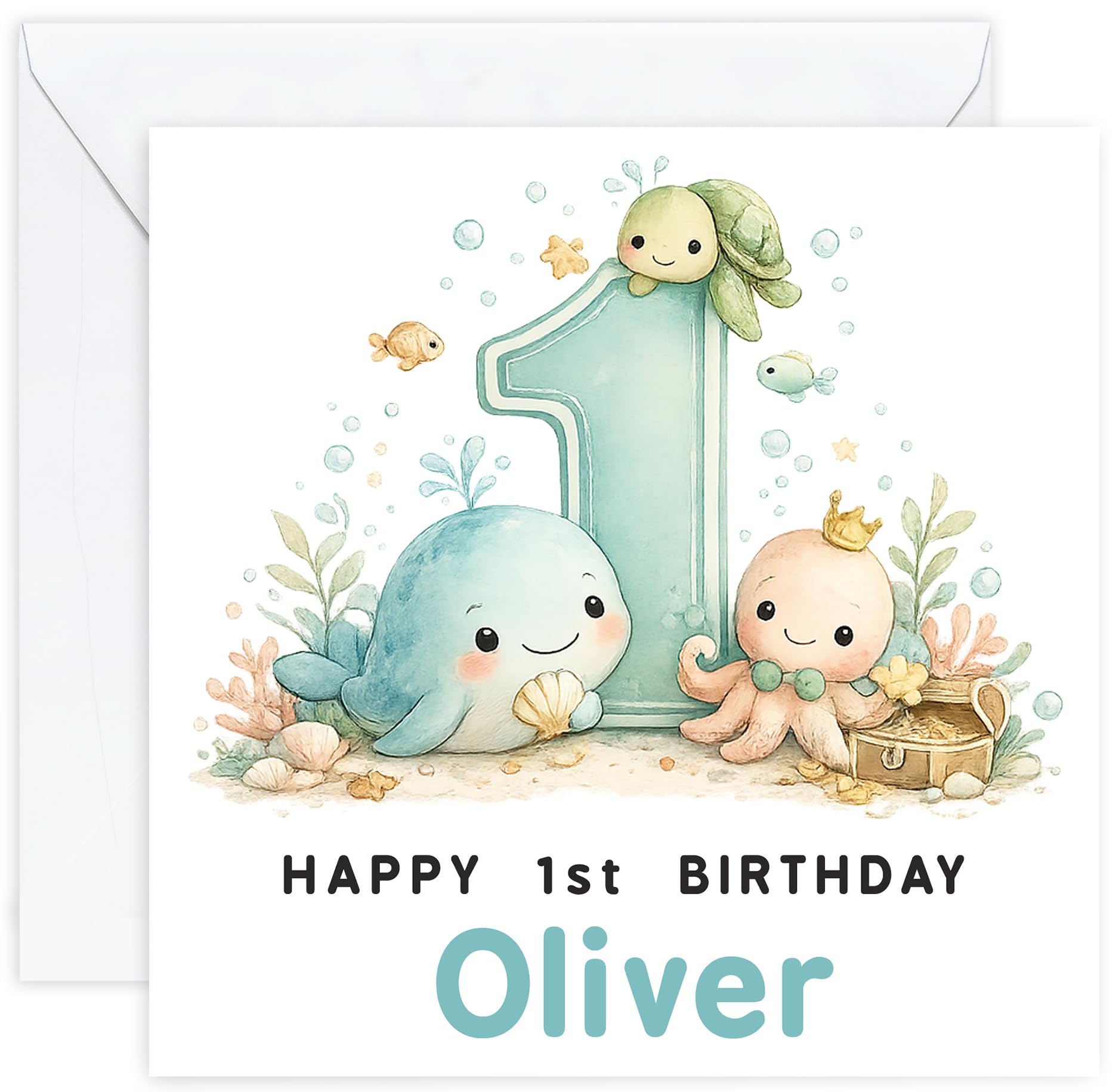 Personalised 1st Birthday Card for Boy | First Birthday Card with Name | Son Grandson Nephew or Godson | Design 09