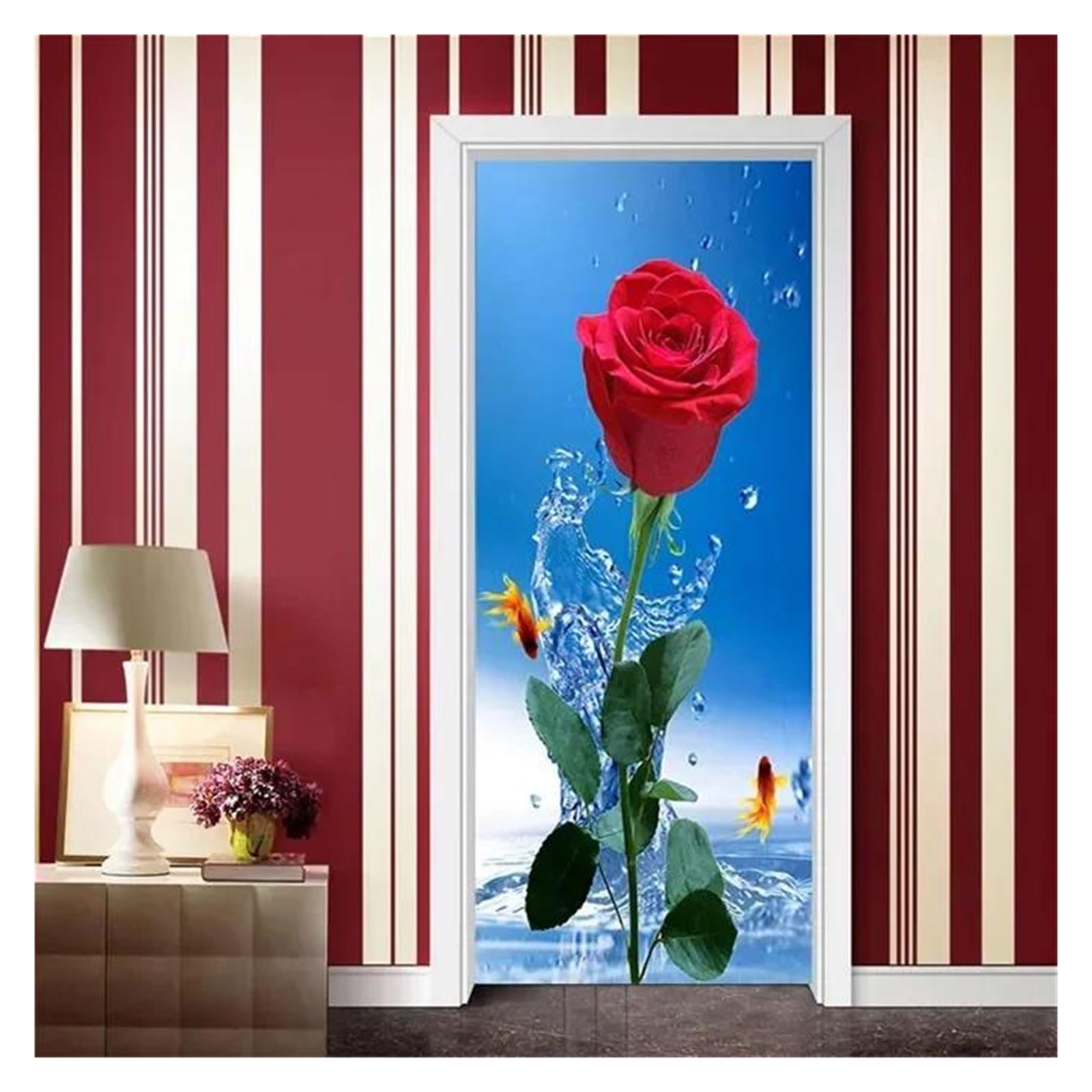 Papier peint floral romantique 95x215cm pour masquer et décorer une porte abîmée