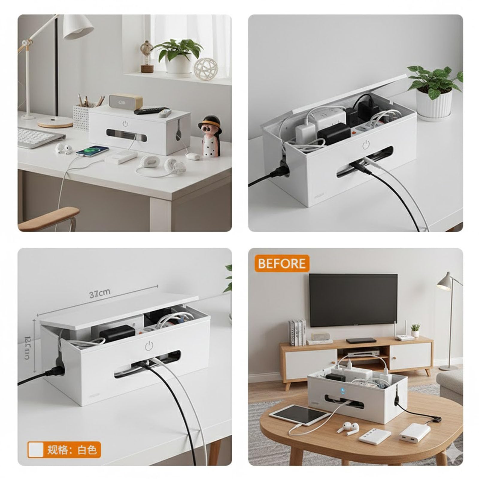 Caja organizadora de cables de 32 cm para organizar entretenimiento en el escritorio y juegos