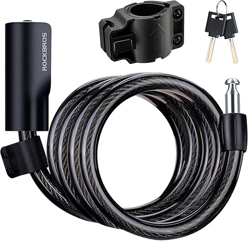 ROCKRBOS - Candado de cable de bicicleta con llave, carcasa de bloqueo de ABS, 2 llaves y 1 soporte de montaje, bloqueo de cable para