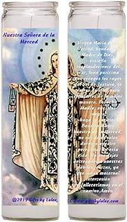 Gifts by Lulee, LLC Nuestra Senora de La Merced Virgen de Las Mercedes Virgen Comendadora Patrona de Barcelona y De Los Cautivos Veladoras de Cristal con Oracion