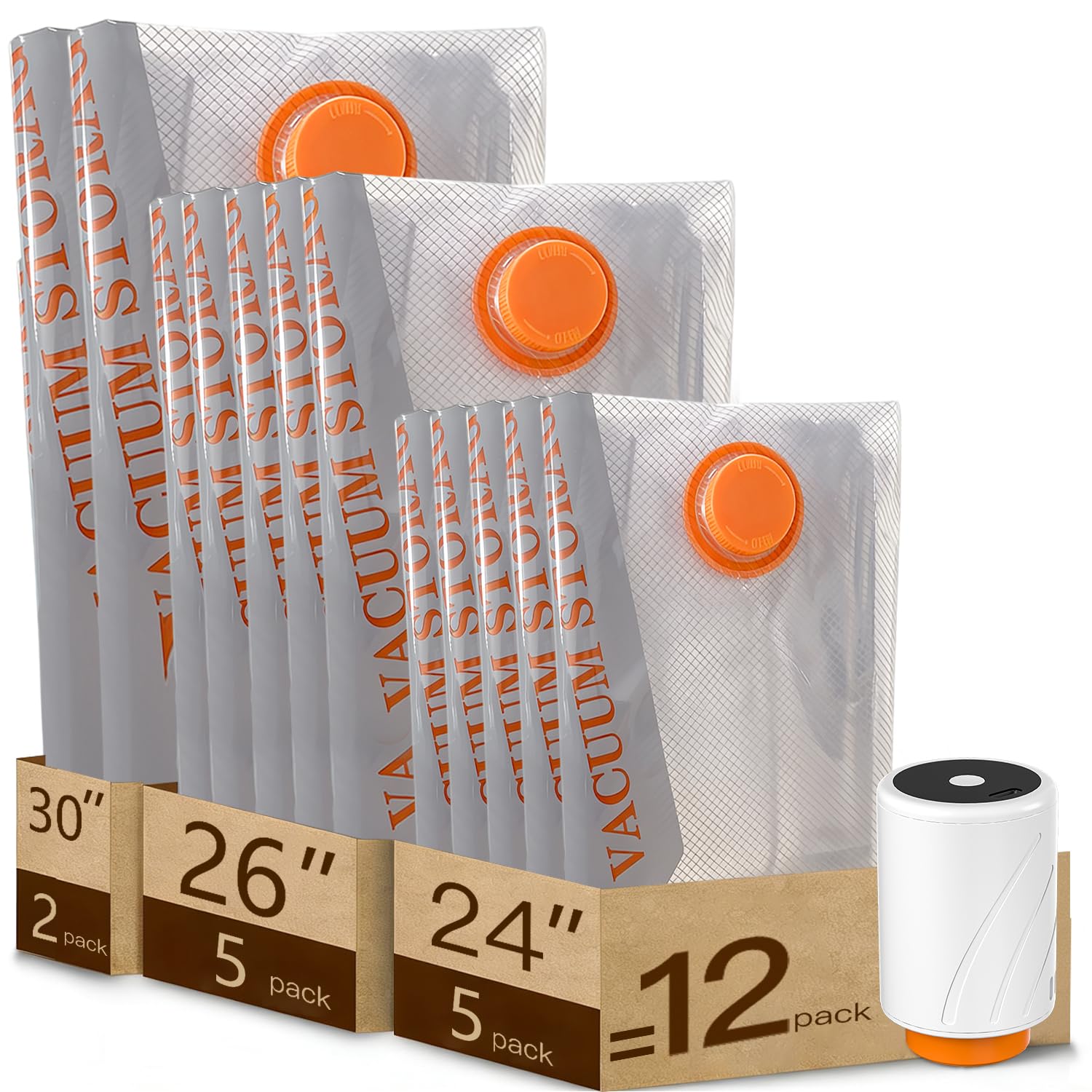 Sacchi Sottovuoto per Vestiti con Pompa Senza Fili, Set da 12 Sacchi di Compressione Riutilizzabili per Viaggio, Valigia, Armadio e Organizzazione, 2 x 50 x 60 cm, 5 x 40 x 60 cm, 5 x 40 x 50 cm