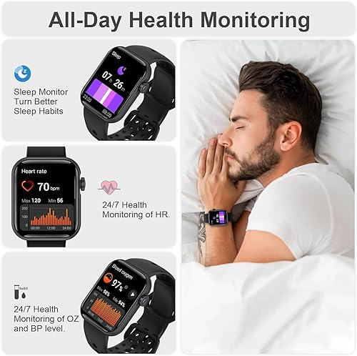 Miniatura 5 de Relojes inteligentes para hombres y mujeres con pantalla HD de 1.83 pulgadas, reloj inteligente de seguimiento de actividad física para teléfonos