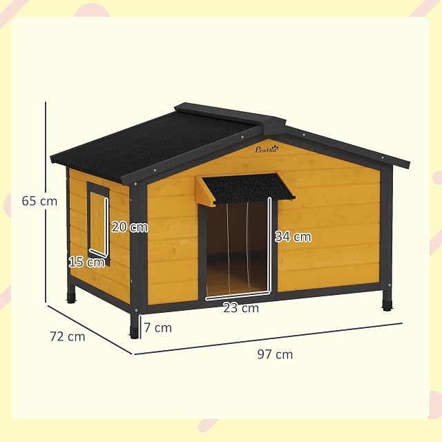 Foto 7 de 8 de PawHut Caseta para Perros Exterior Techo Abatible Puerta 97x72x65cm Natural