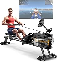 YAMO Water Rowing Machine for Home Gym: 330lbs Capacity, Bluetooth App Compatible, 16L Tank, Quiet Rail & Tablet Holder