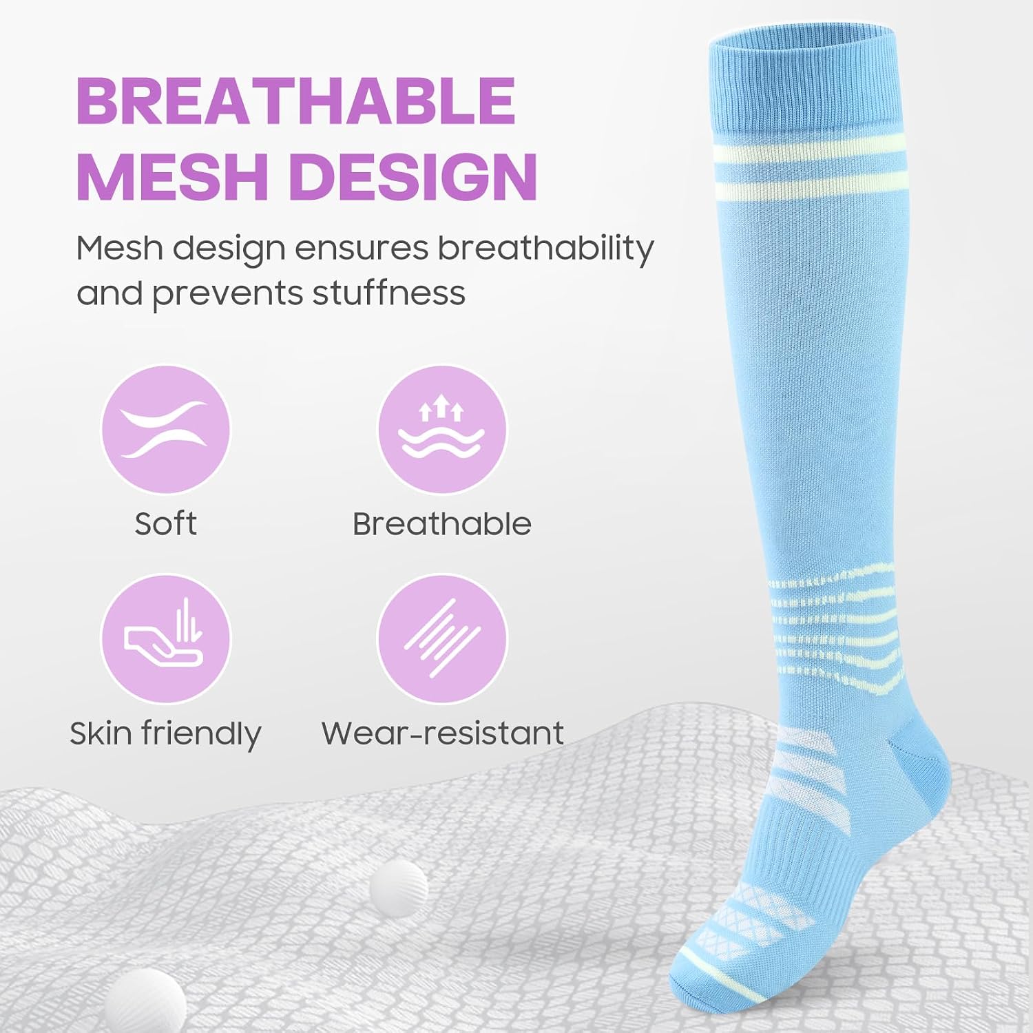 Compression Socks for Women - 15-20mmHg Plus Size Knee High Graduated Support (3 Pairs) - Breathable Striped Socks for Running, Athletics, Travel & Pregnancy